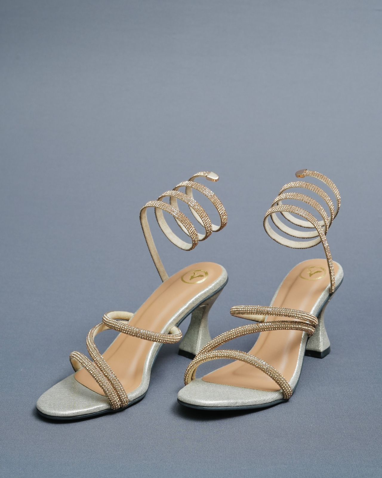 Women's Open Toe Champagne Gold Spring Heel Sandal