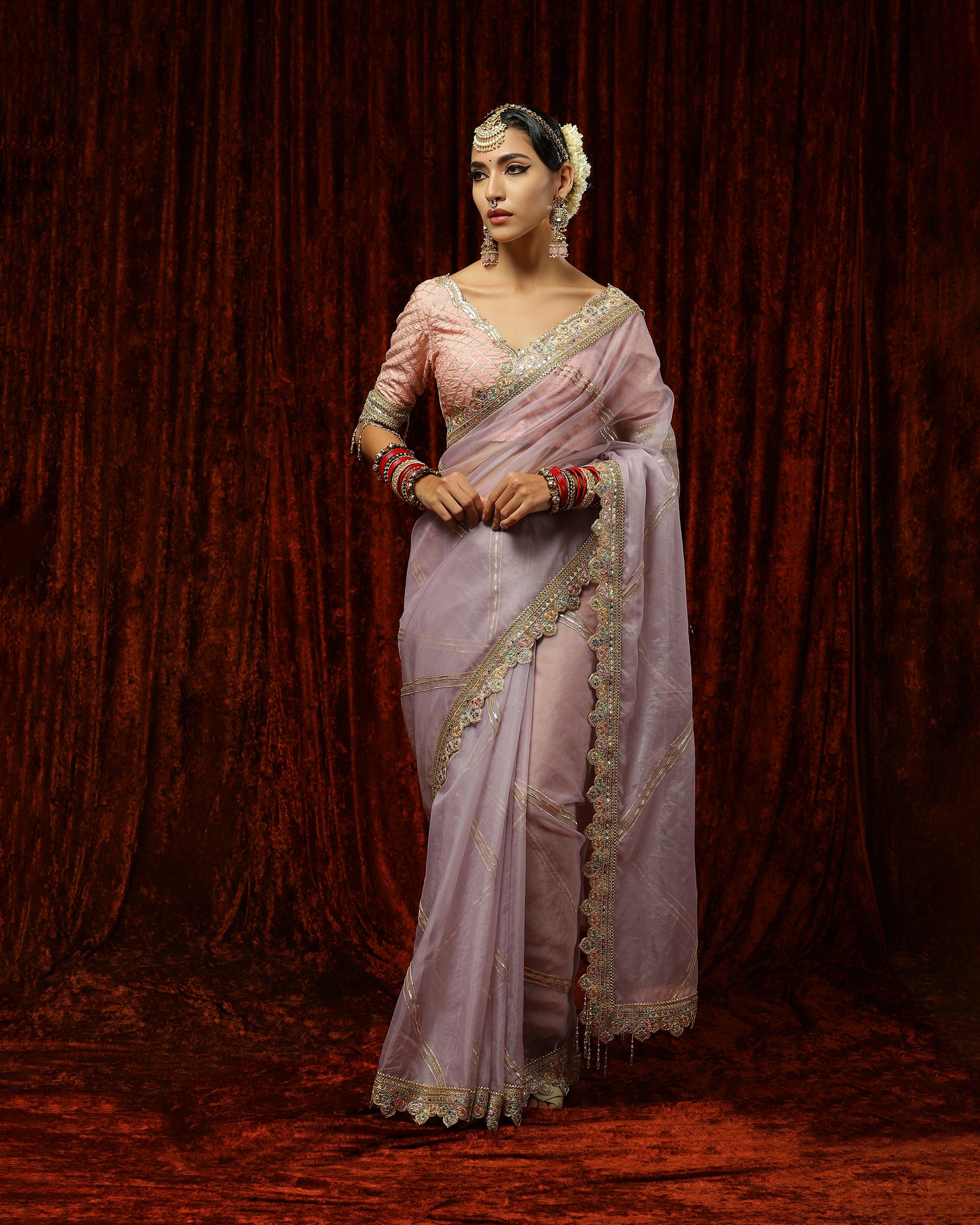 Lilac & Pink Saree & Blouse Set