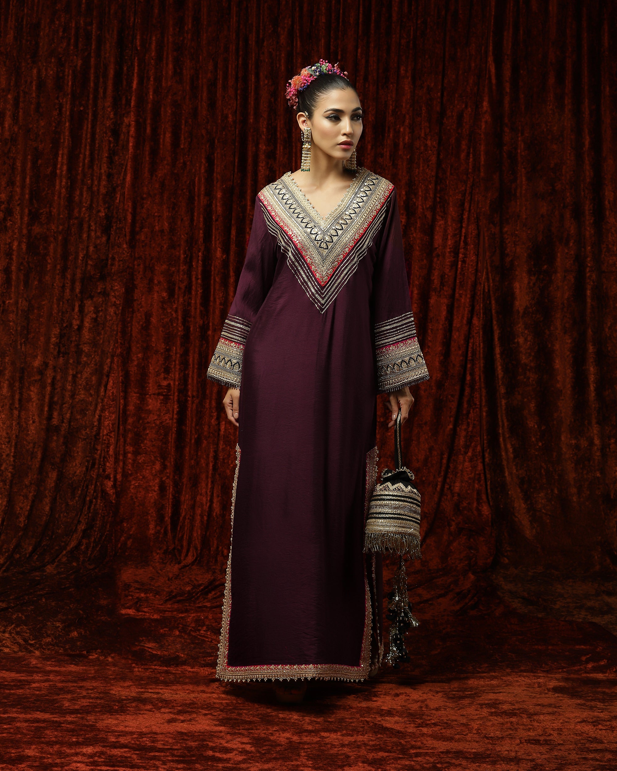 Wine,Rani Pink & Blue Kurta Kaftan