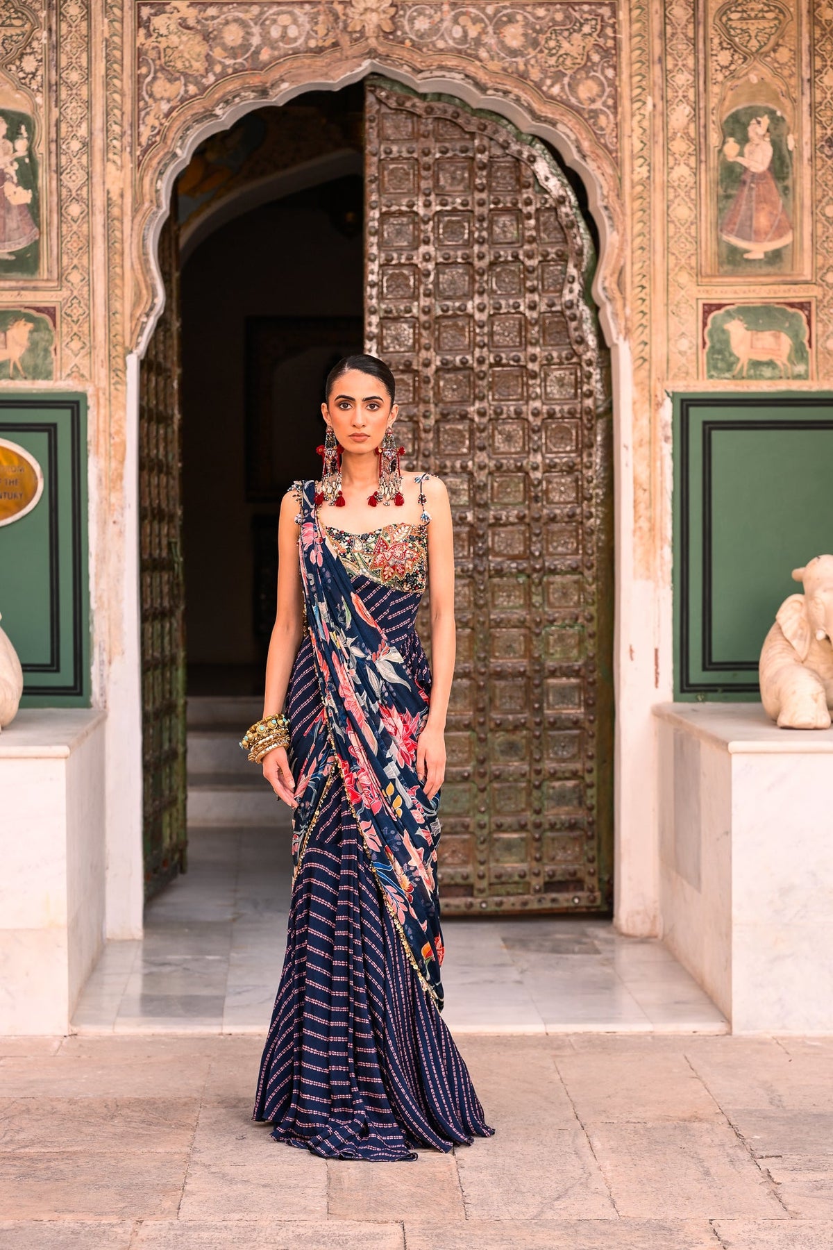 Pristriched Saree With Corset Blouse