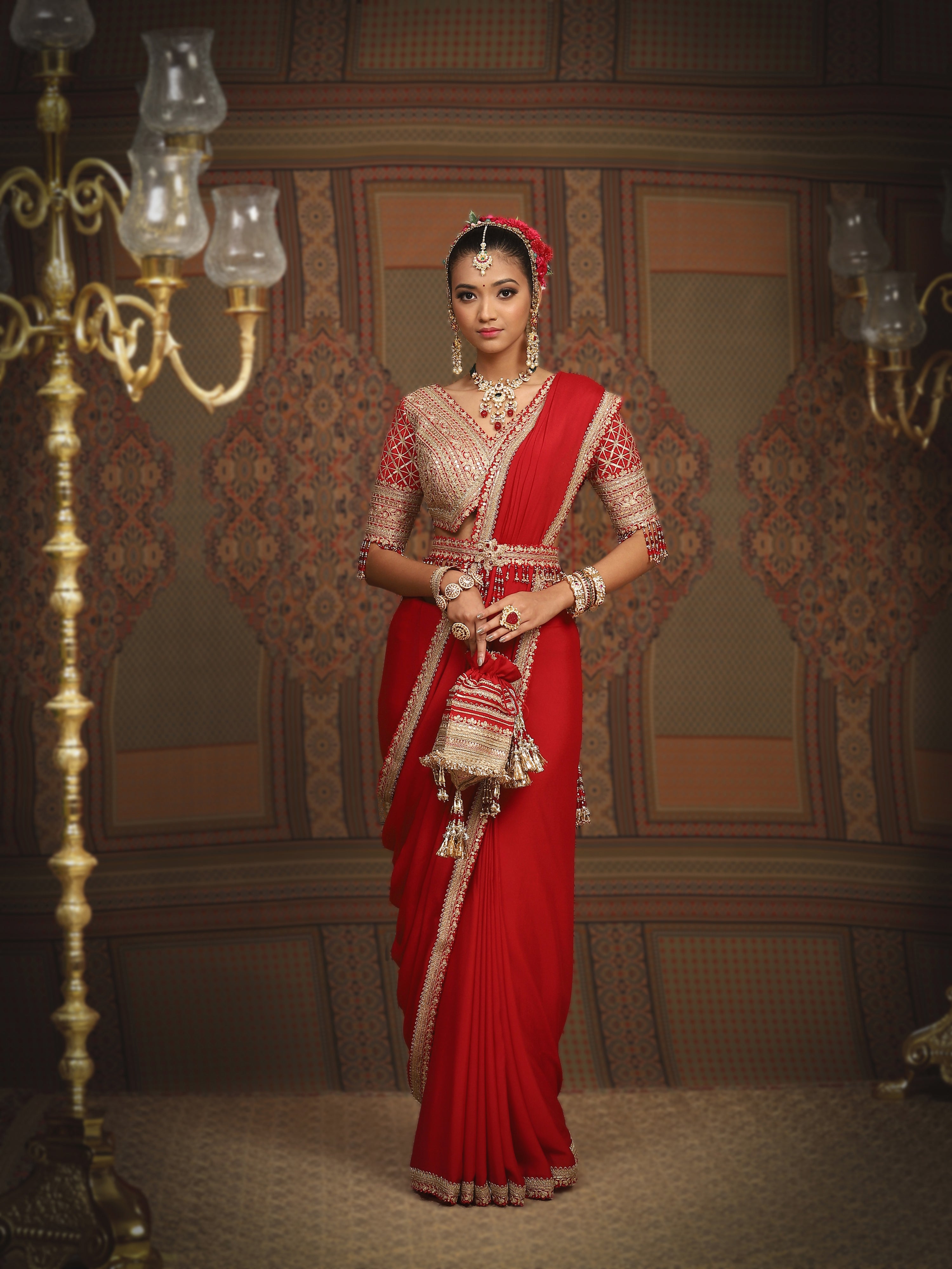 Red Saree & Blouse Set