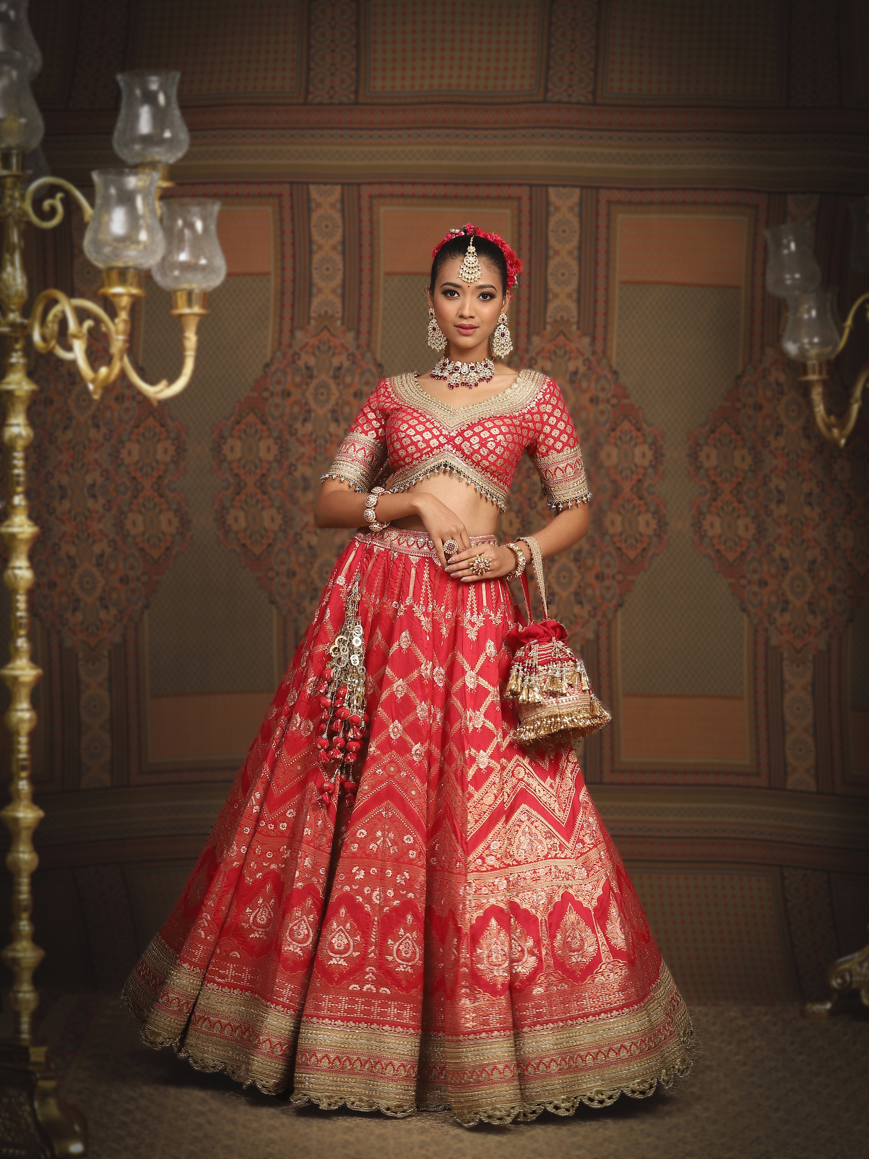 Rani Red Banarasi Lehenga Set