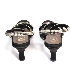 Berry Black Open Toe Heels for Women with Buckle Closure