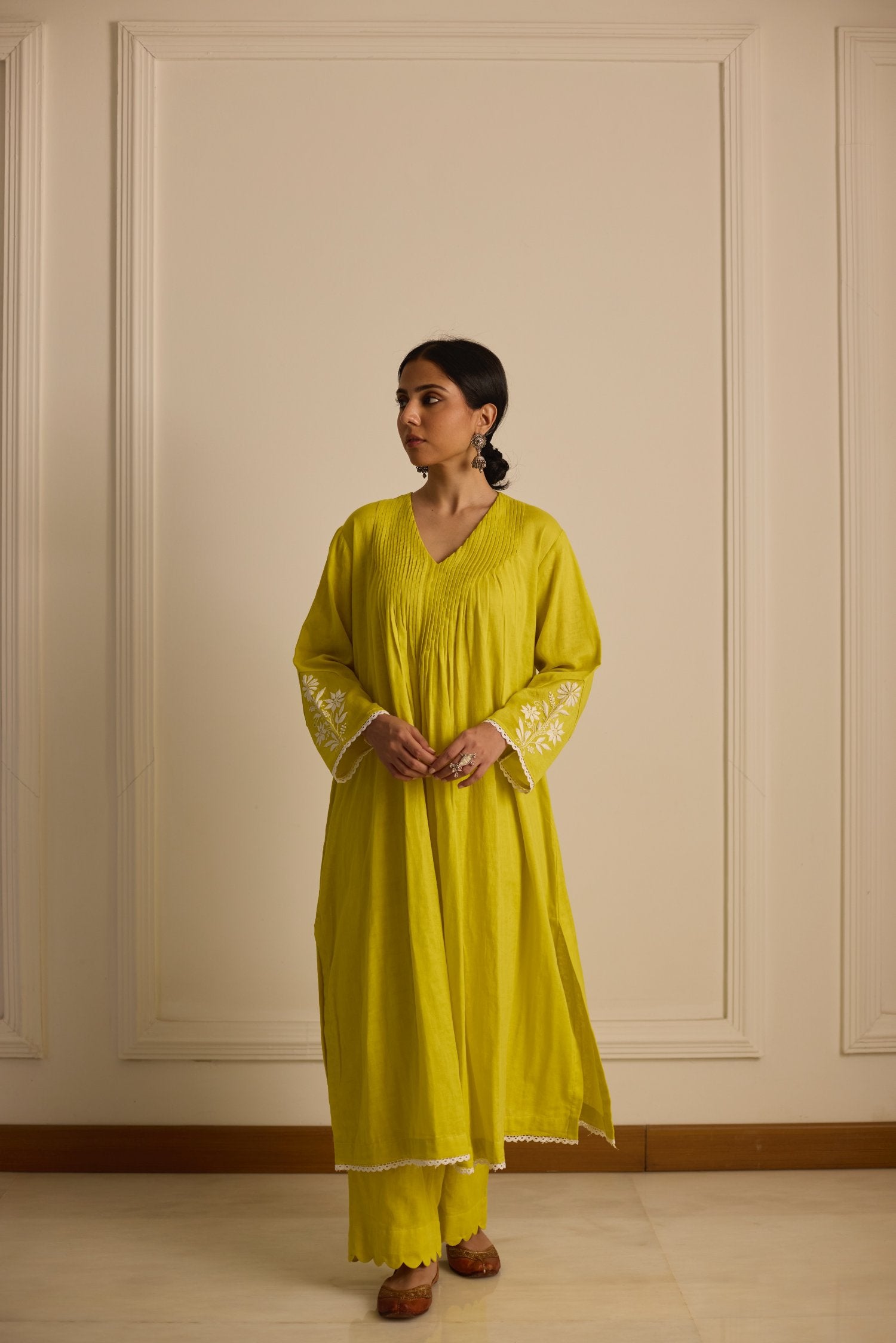 Pintucks Back Yoke Kurta - Yellow