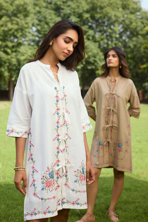 Beige Bloom Cross Stitch Dress