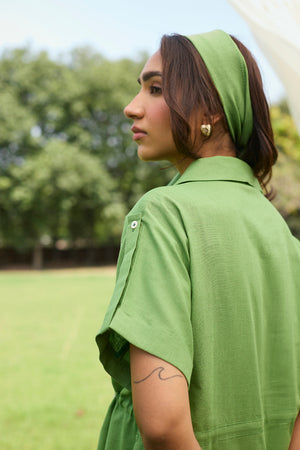 Green Floral Embroidered Linen Set