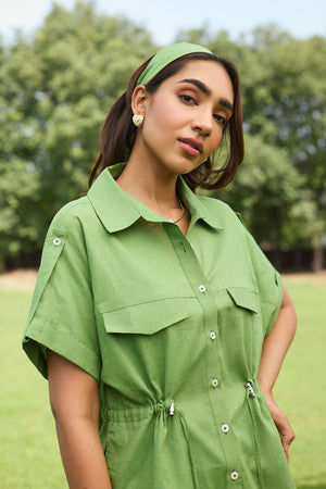 Green Floral Embroidered Linen Set