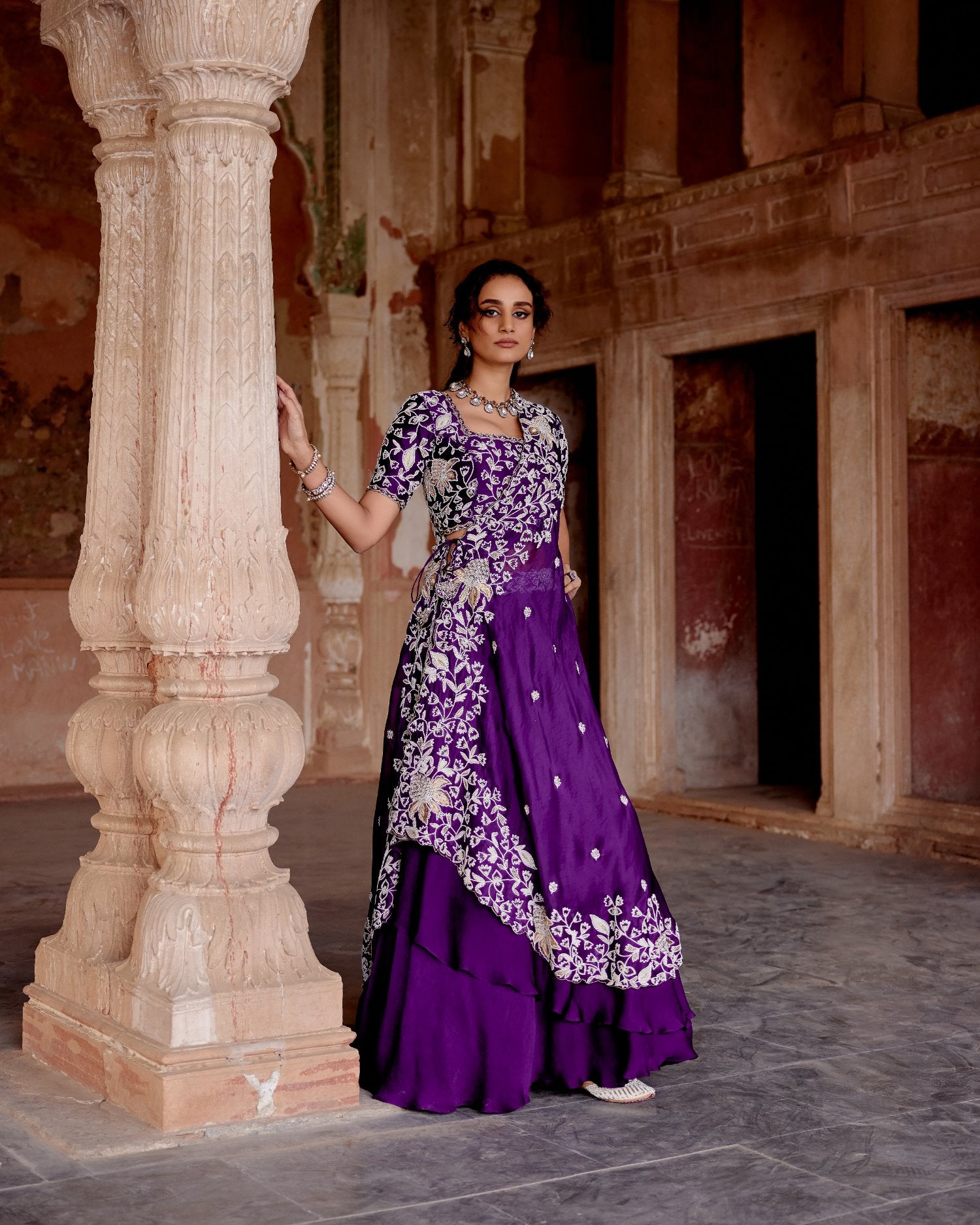 Signature Cross Drape Lehenga Set With Blouse & Double Layered Skirt