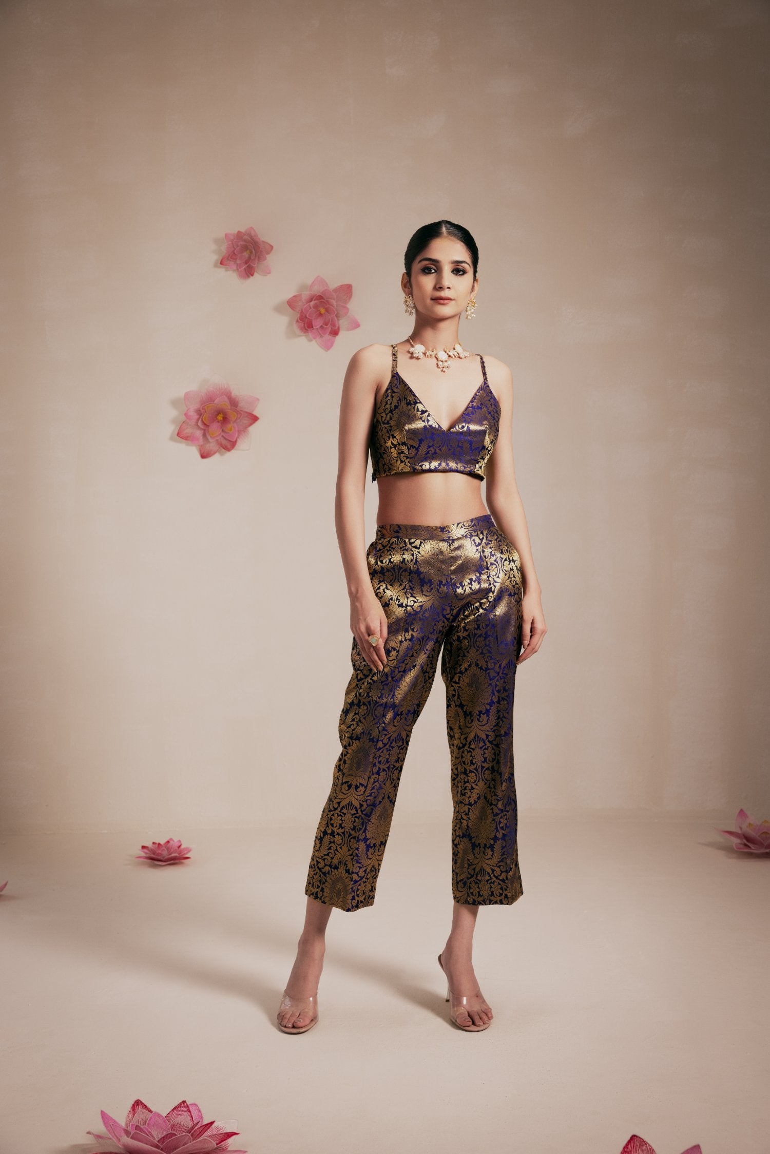 Purple Embellished Crop Jacket Set