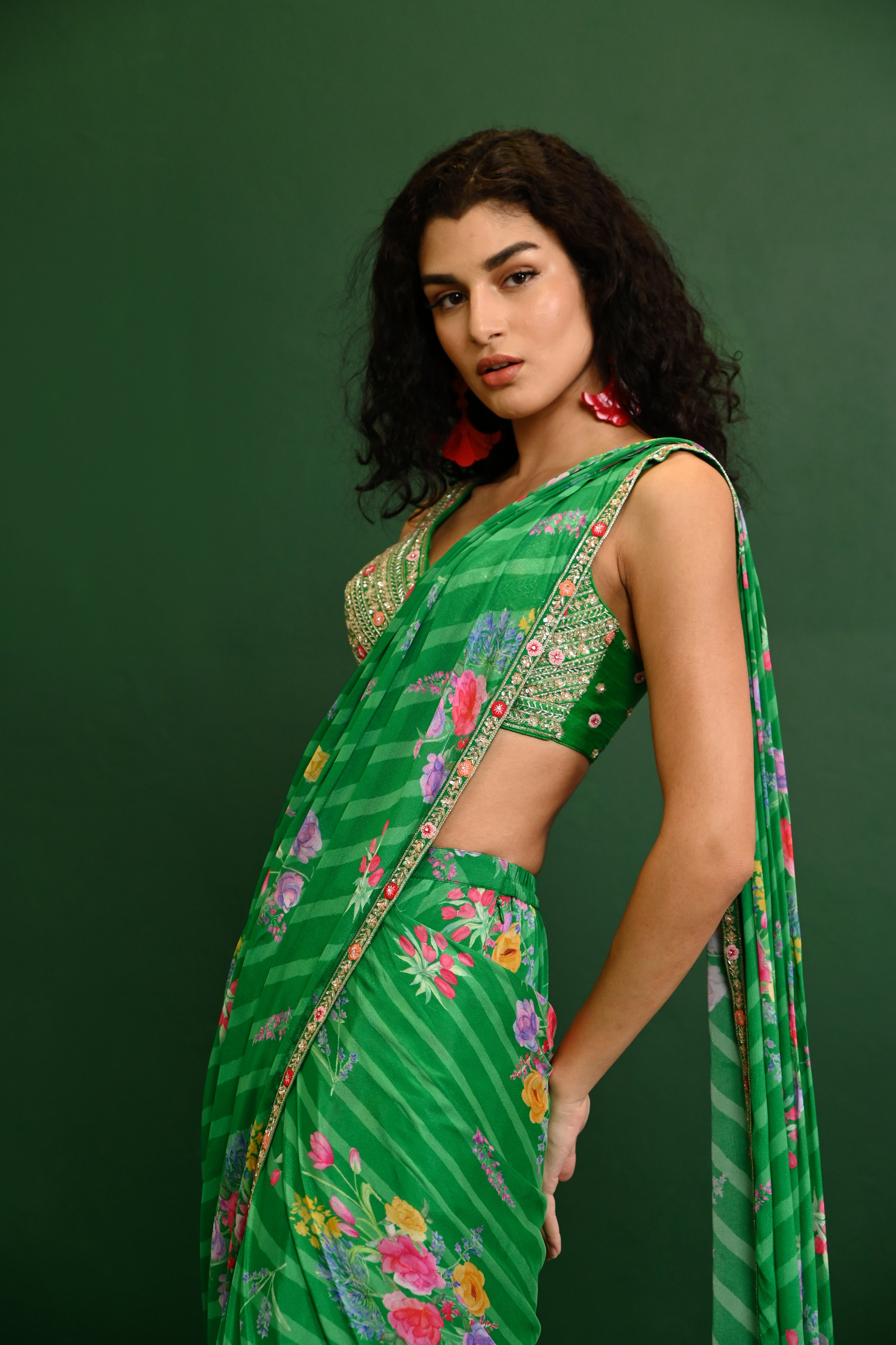 Adele Georgette Drape Saree- front view