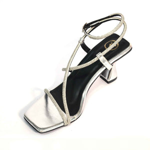Silver Berry Open Toe Heels for Women in Faux Leather