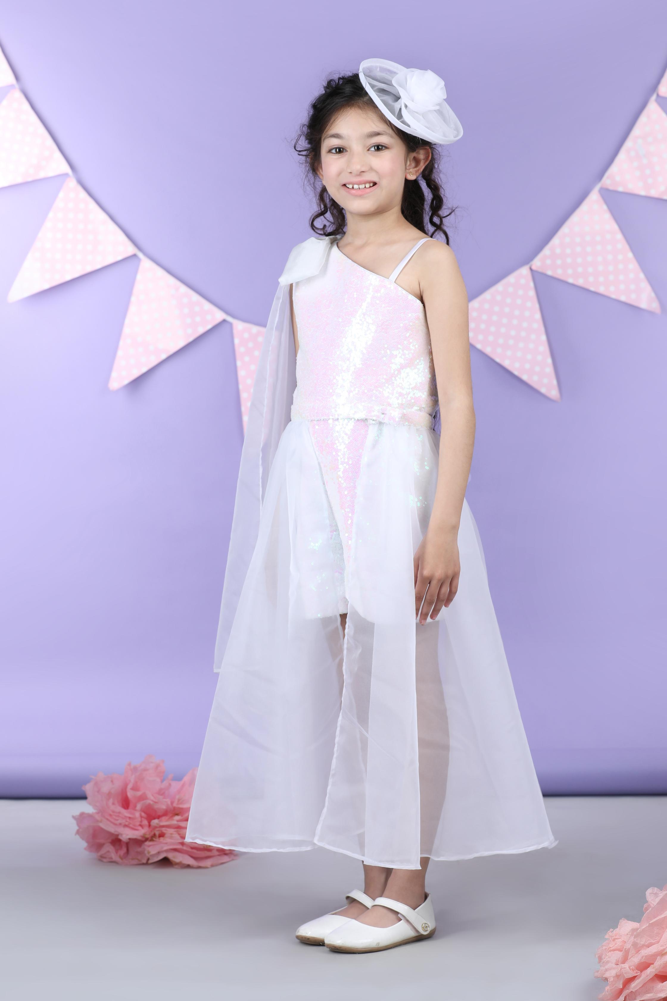 Rainbow Sequin Jumpsuit With One Side Strap And Detachable Skirt