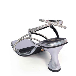 Silver Berry Open Toe Heels for Women in Faux Leather