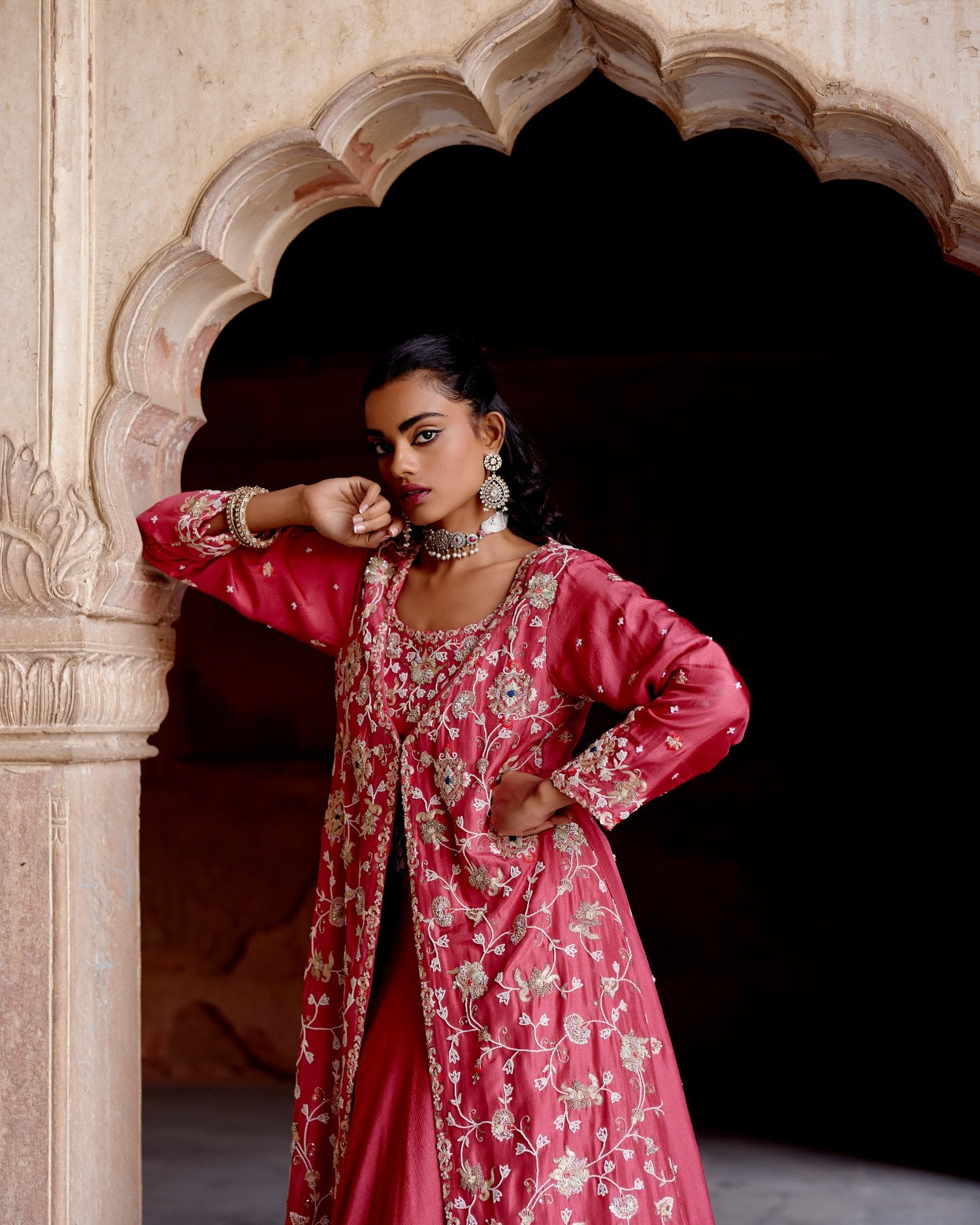 Long Jacket Set With Lehenga