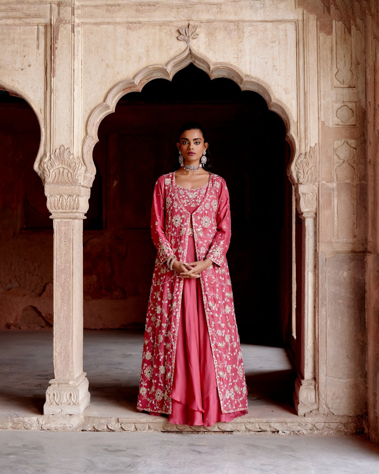 Long Jacket Set With Lehenga