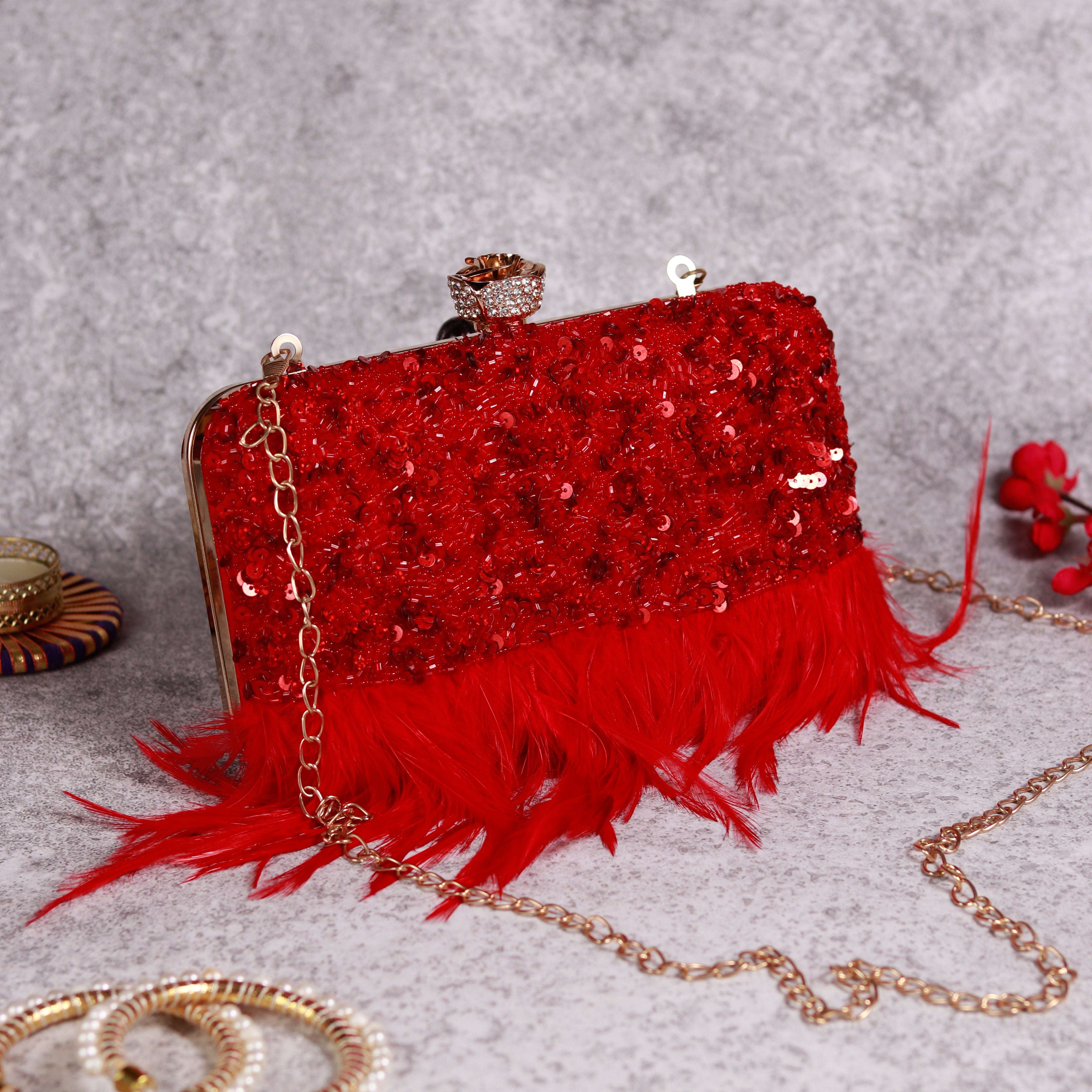 THE TAN CLAN Daina Feather Hand Embroidered Clutch