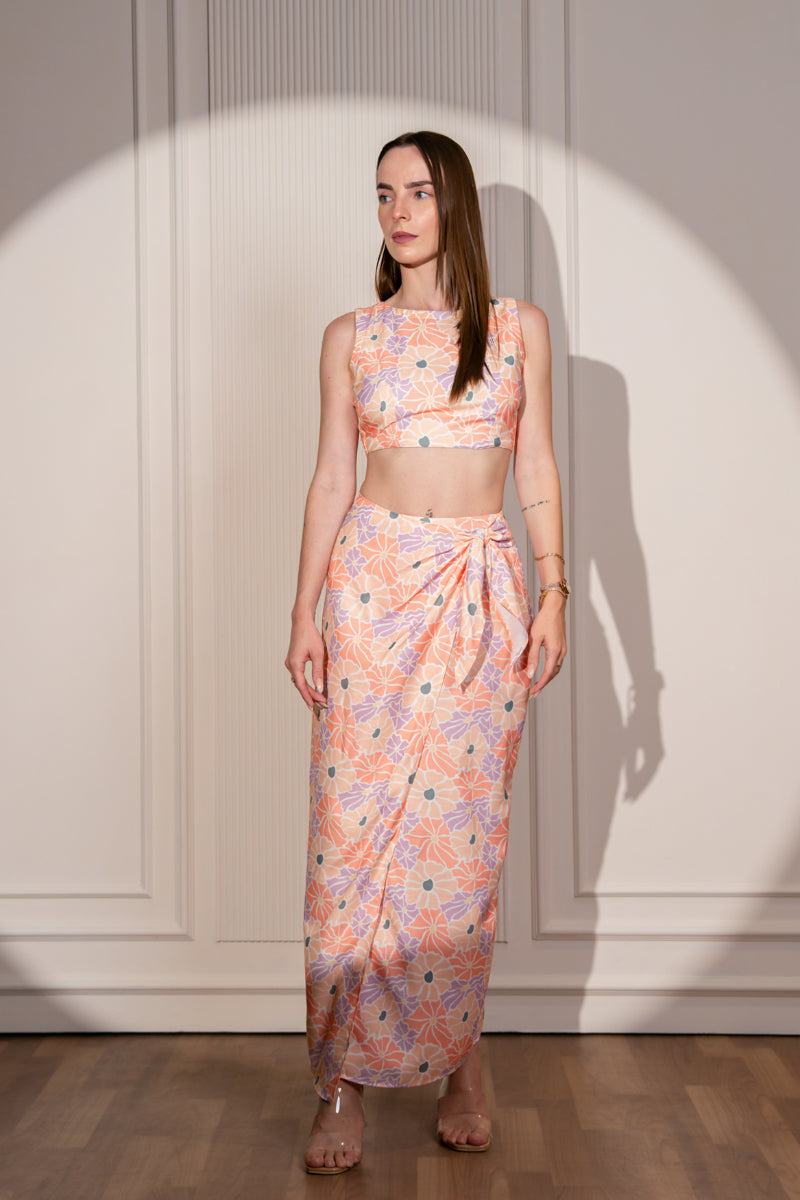 Retro Bloom Top & Wrap Around Skirt Set