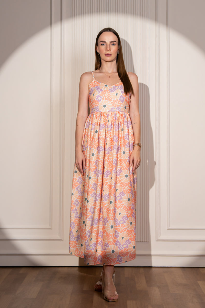 Retro Bloom Gathered Dress