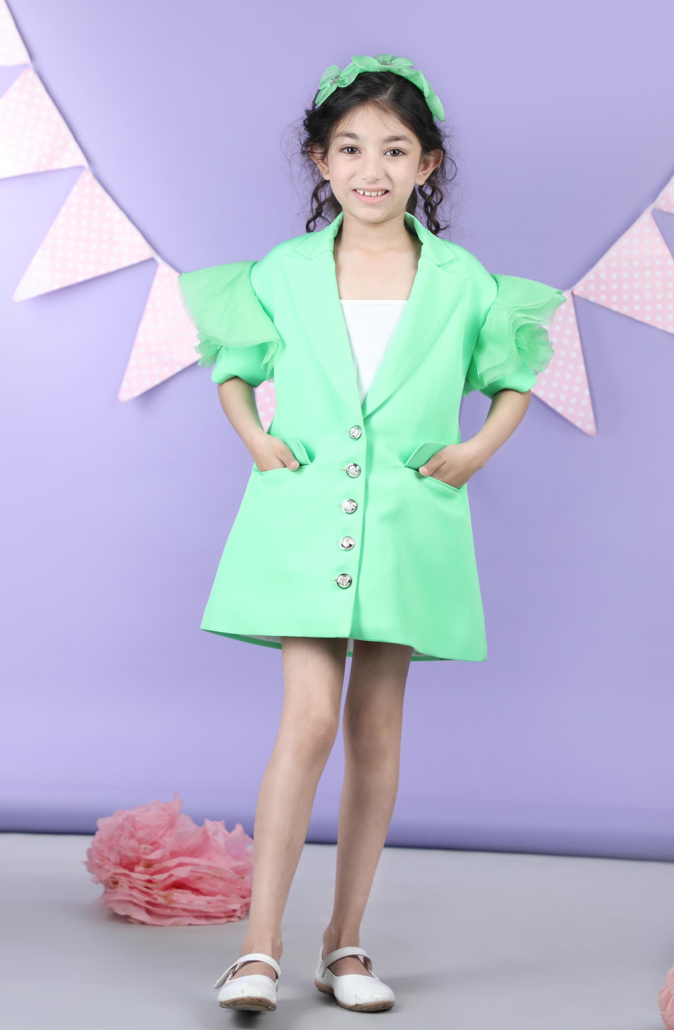 Trendy Coat Style Dress With Puff Sleeves And Inner