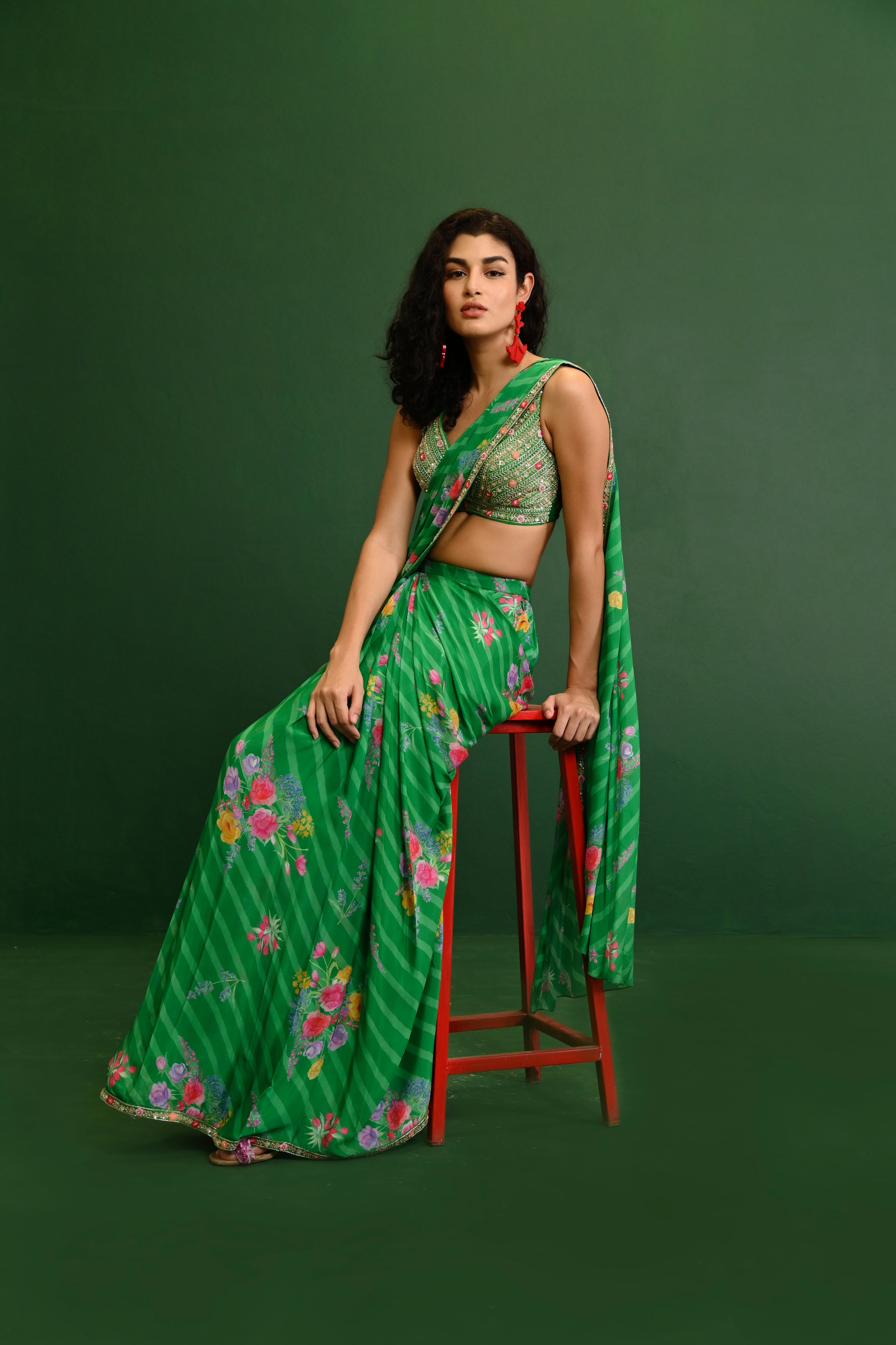 Adele Georgette Drape Saree- front view