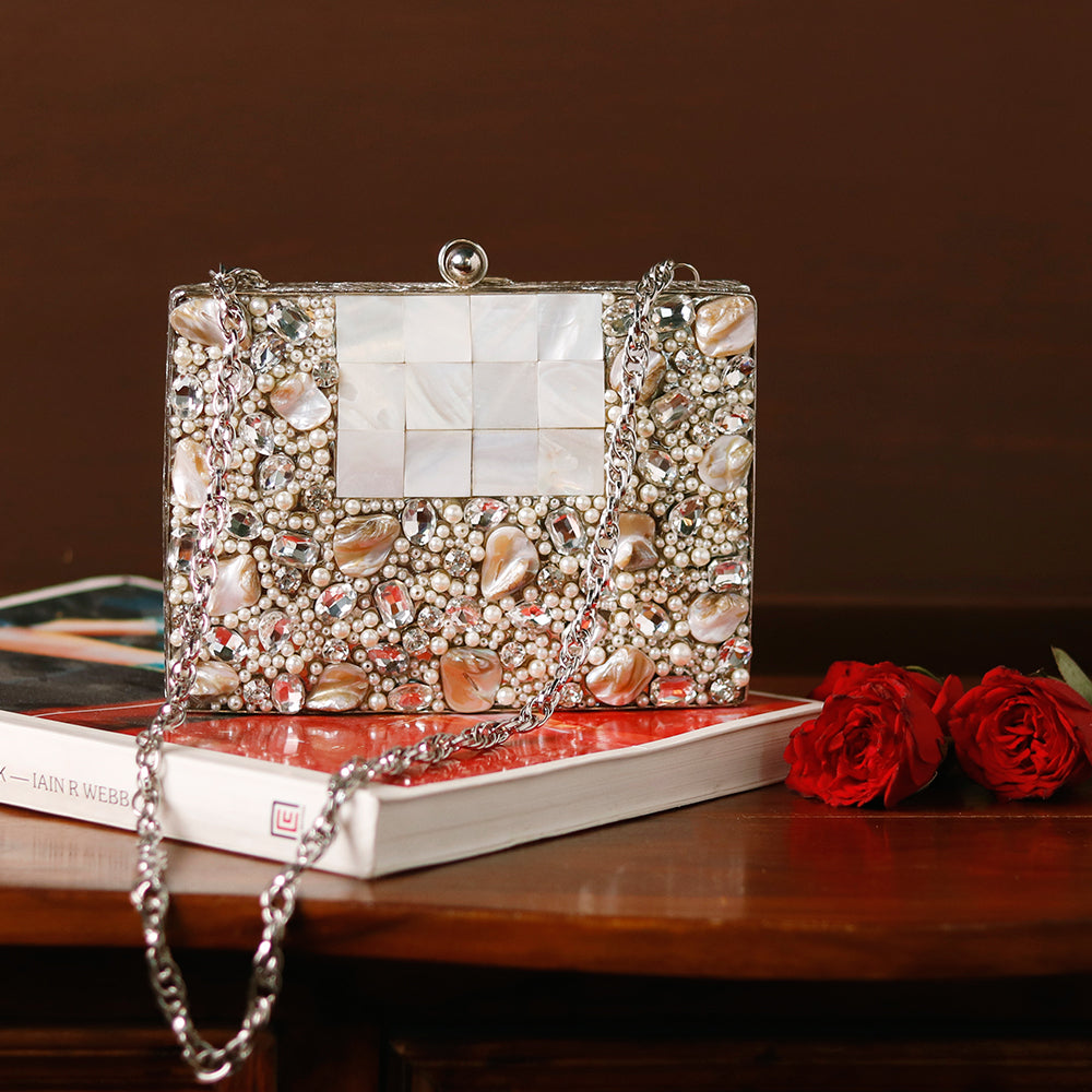 THE TAN CLAN Zoya Embellished Brass Clutch