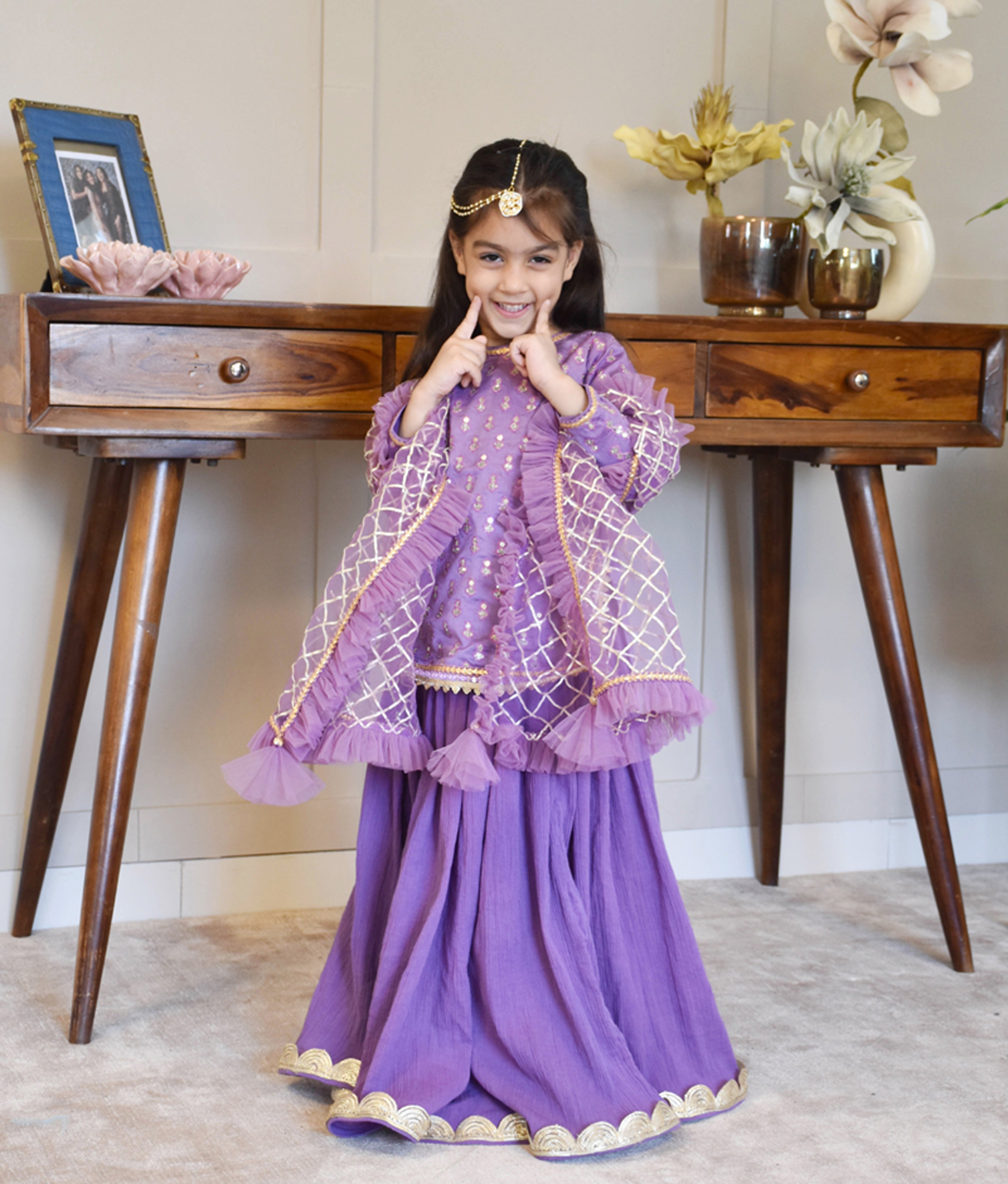 Purple Embroidery Kurti with Lehenga