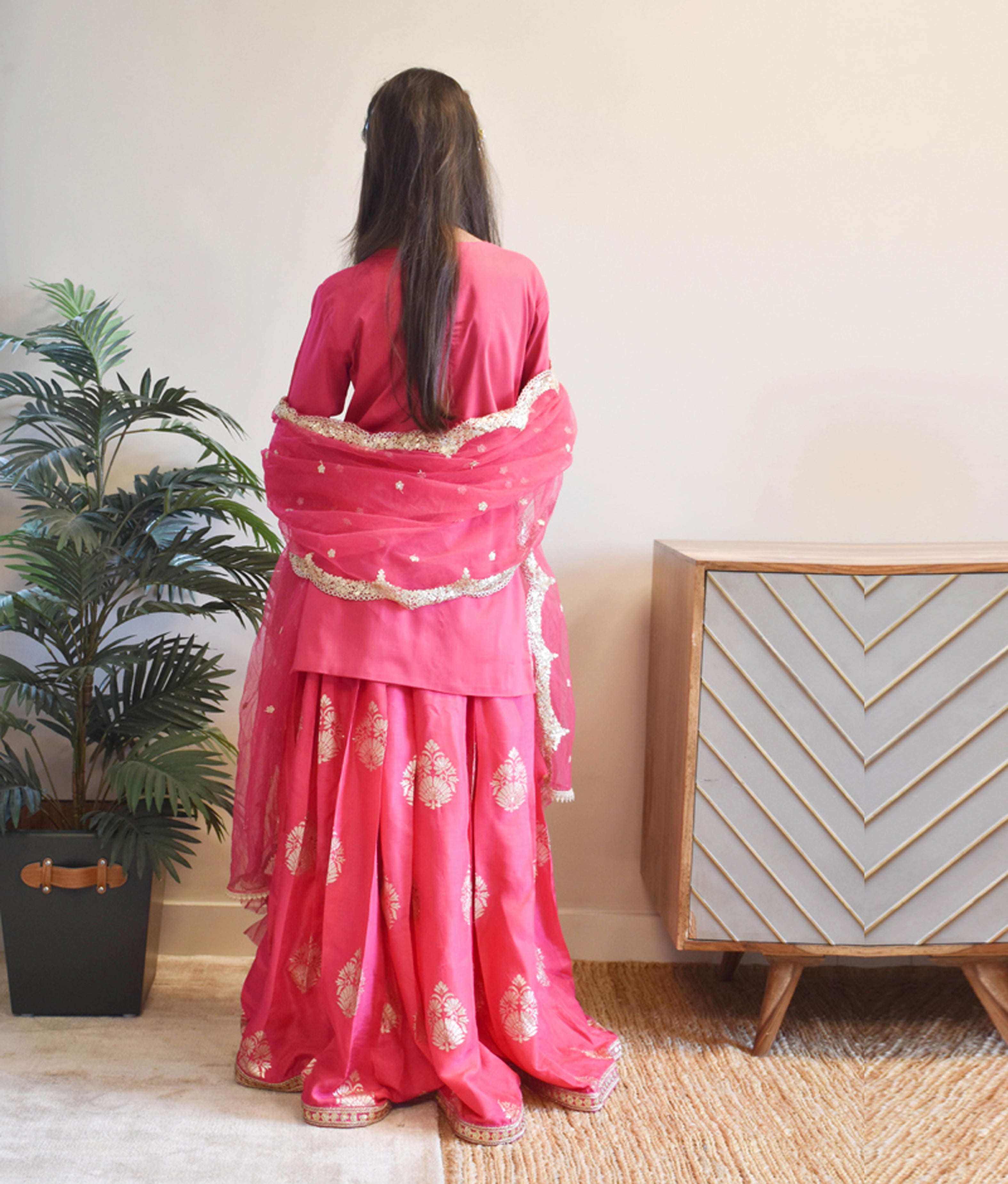 Hot Pink Kurti with Lehenga