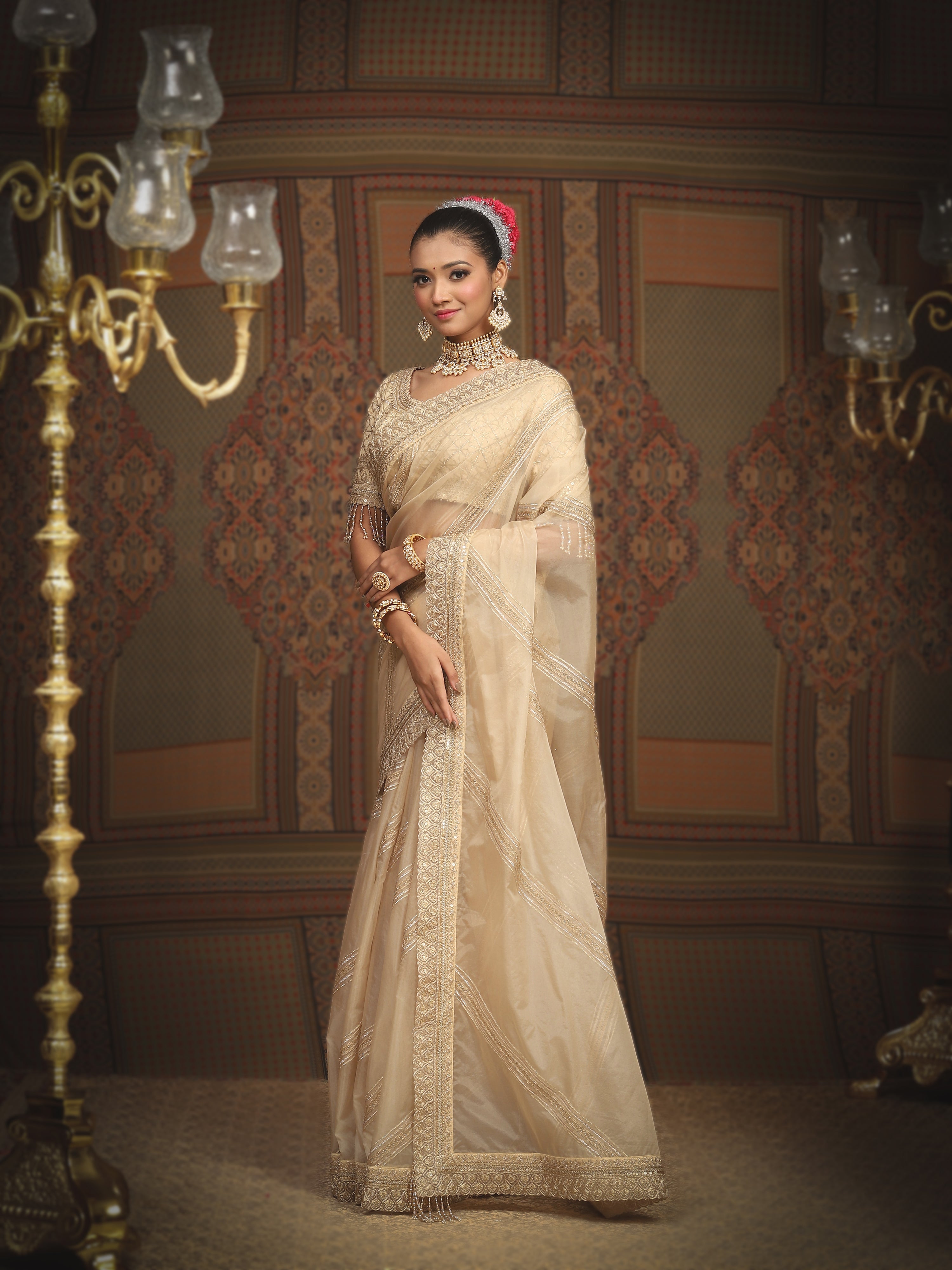 Ivory Organza Saree & Blouse Set