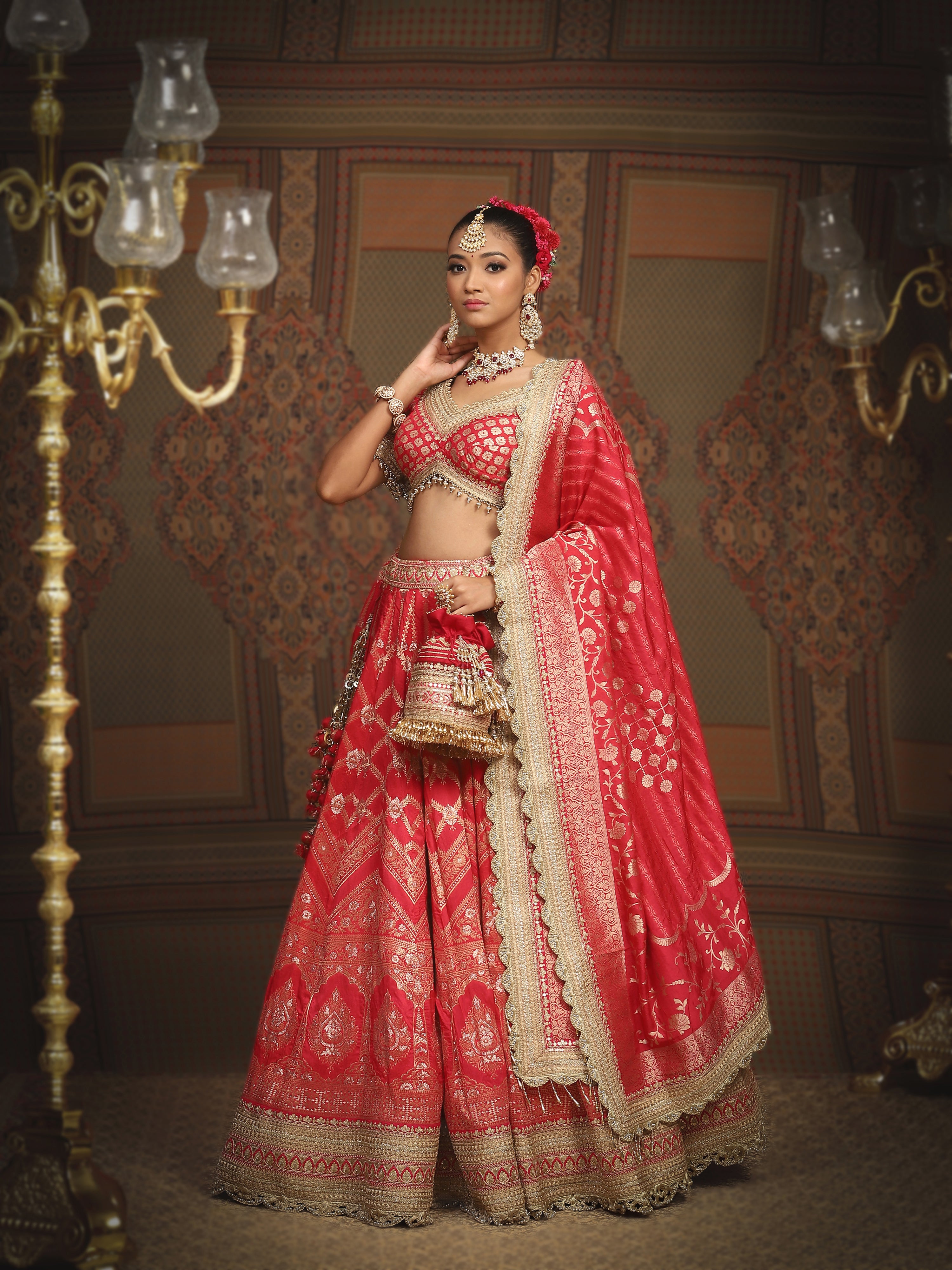 Rani Red Banarasi Lehenga Set