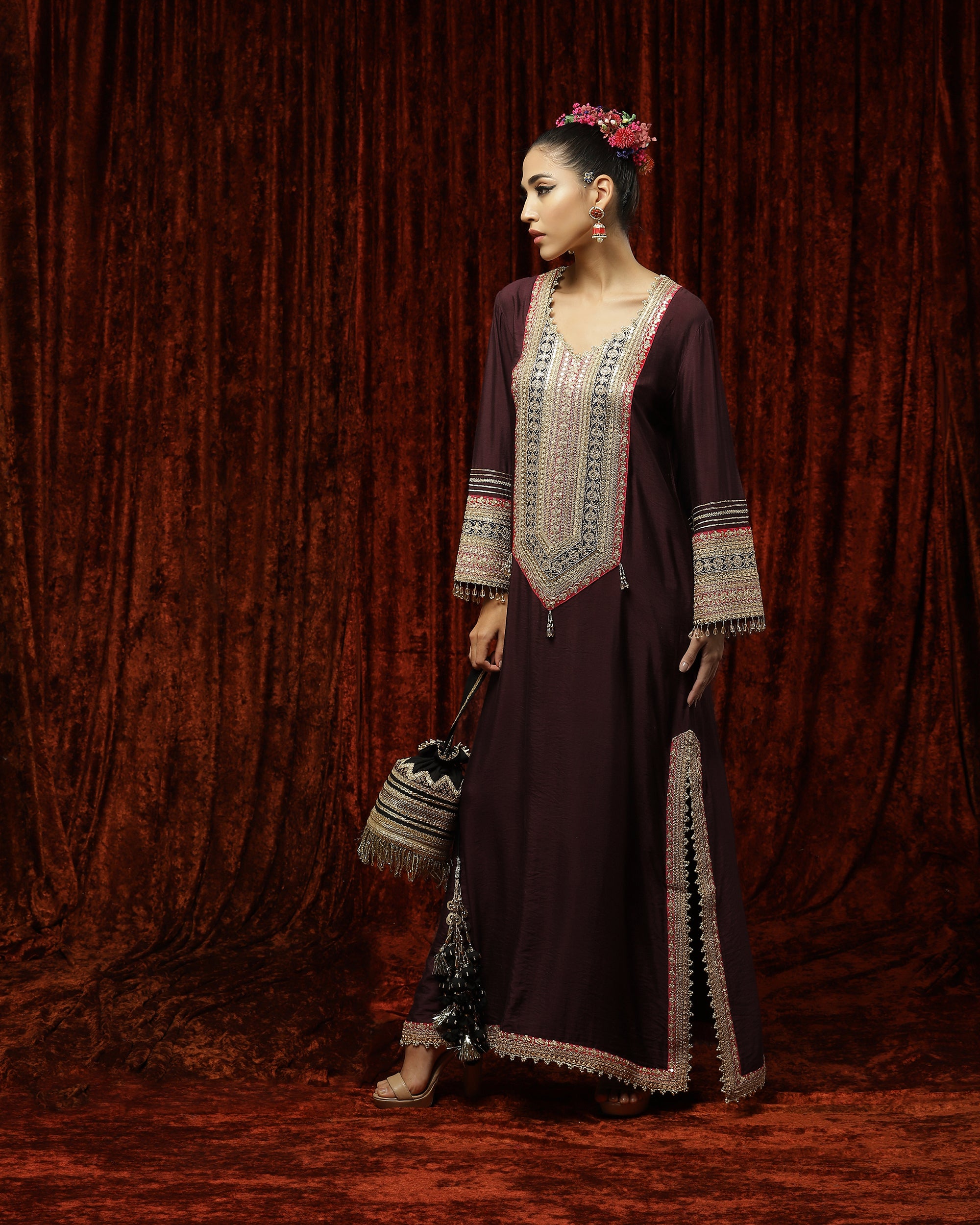 Wine, Rani Pink & Blue Kurta Kaftan