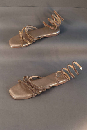 Gold Spring Textured Flat Sandals