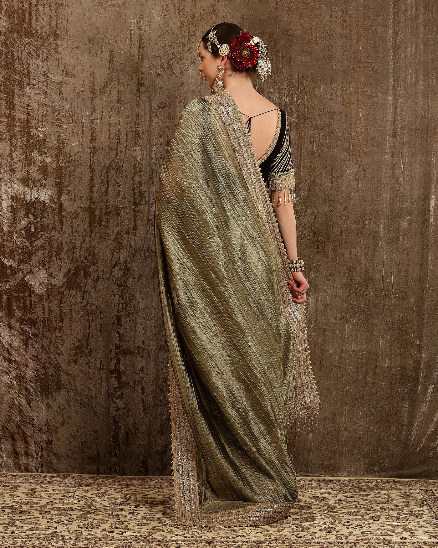 Golden & Black Saree & Blouse Set