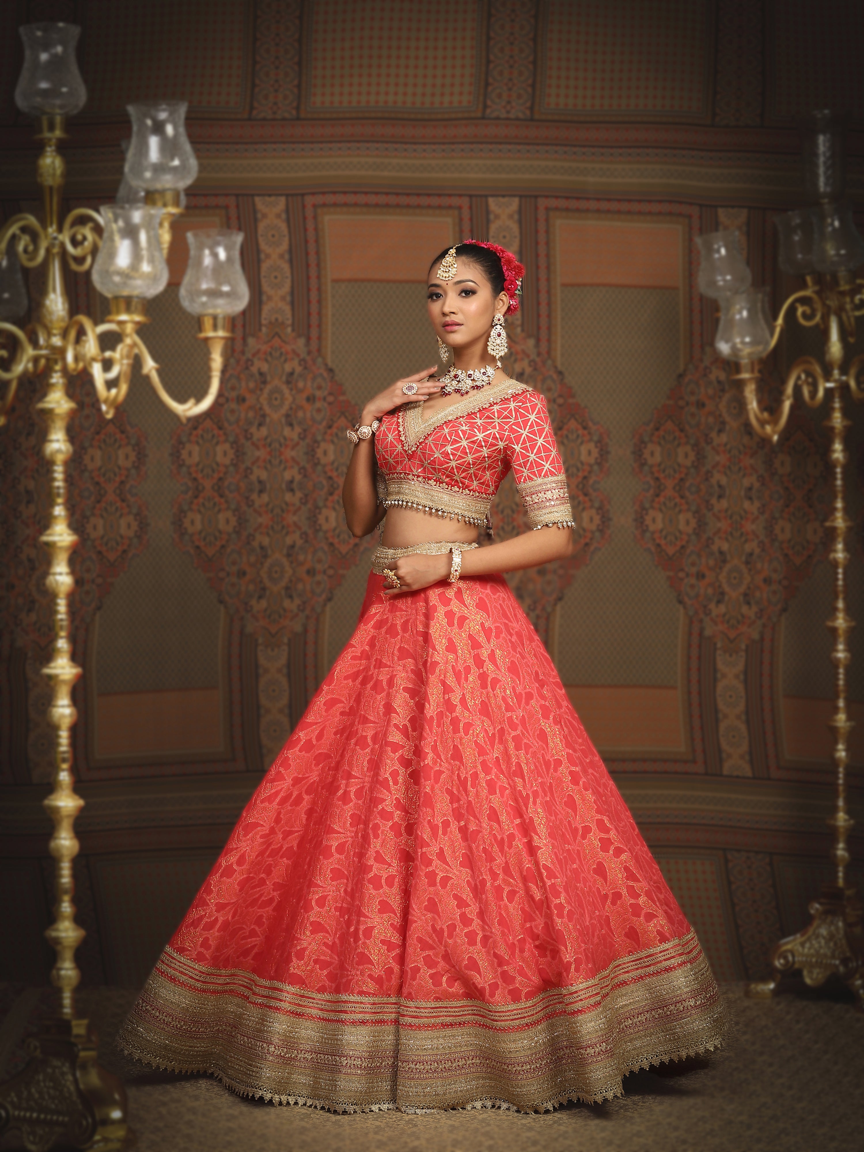 Watermelon Red And Red Lehenga Set