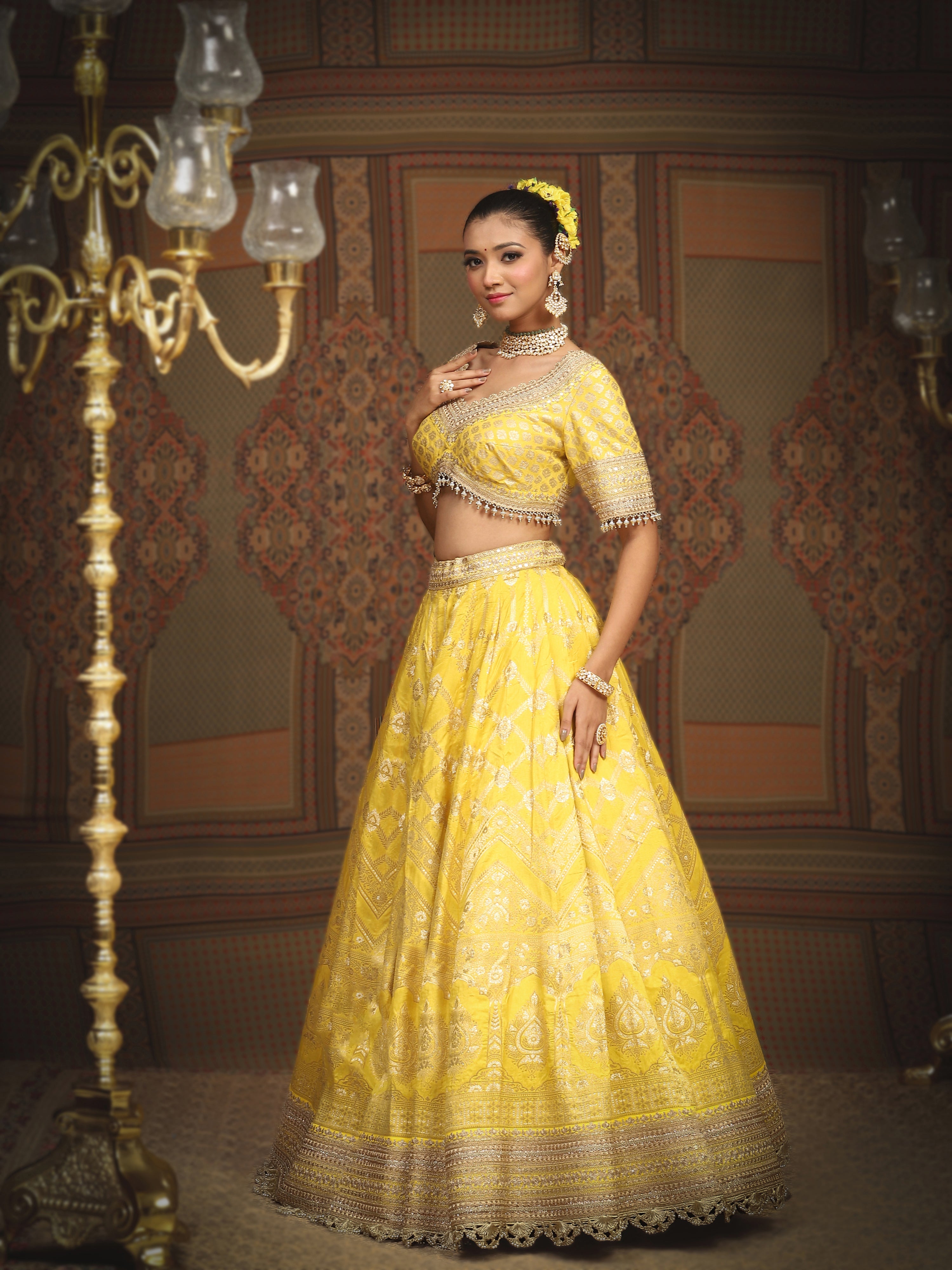 Lemon Yellow Banarasi Lehenga Set