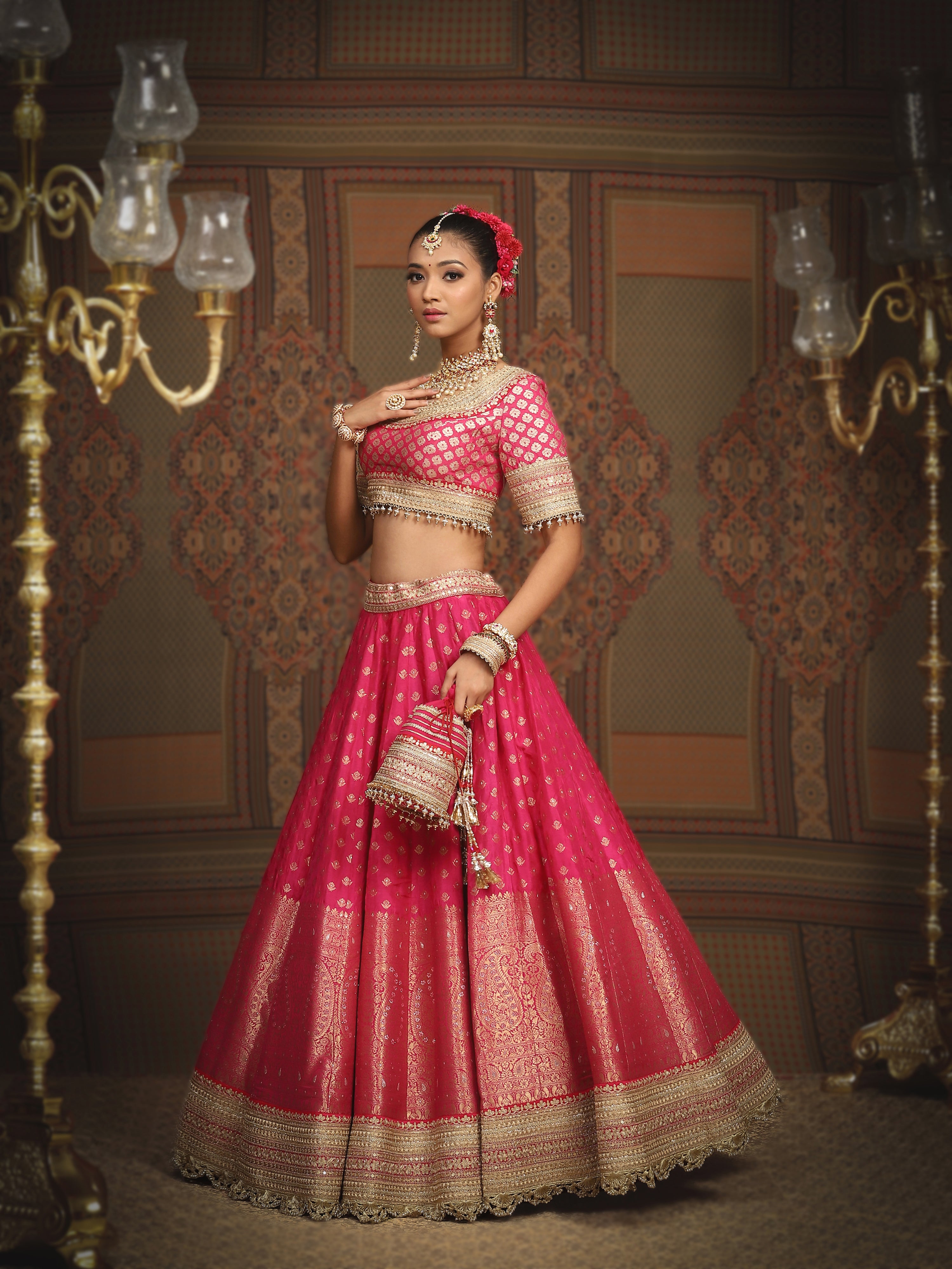 Rani Pink Banarasi Lehenga Set