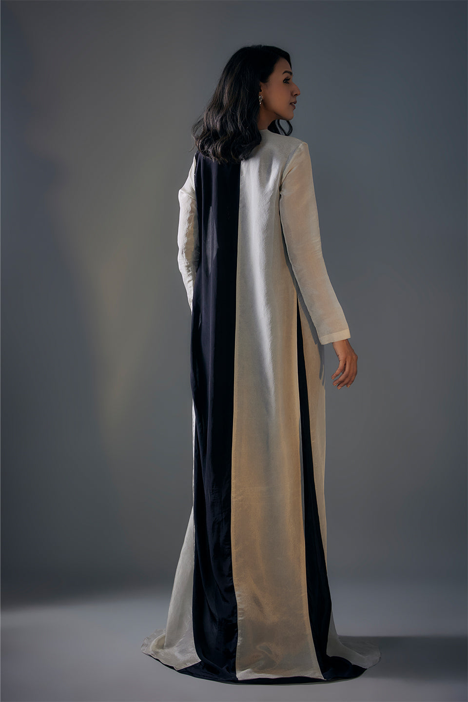 Black Embroidered Corset With Draped Skirt And Colour Block Jacket
