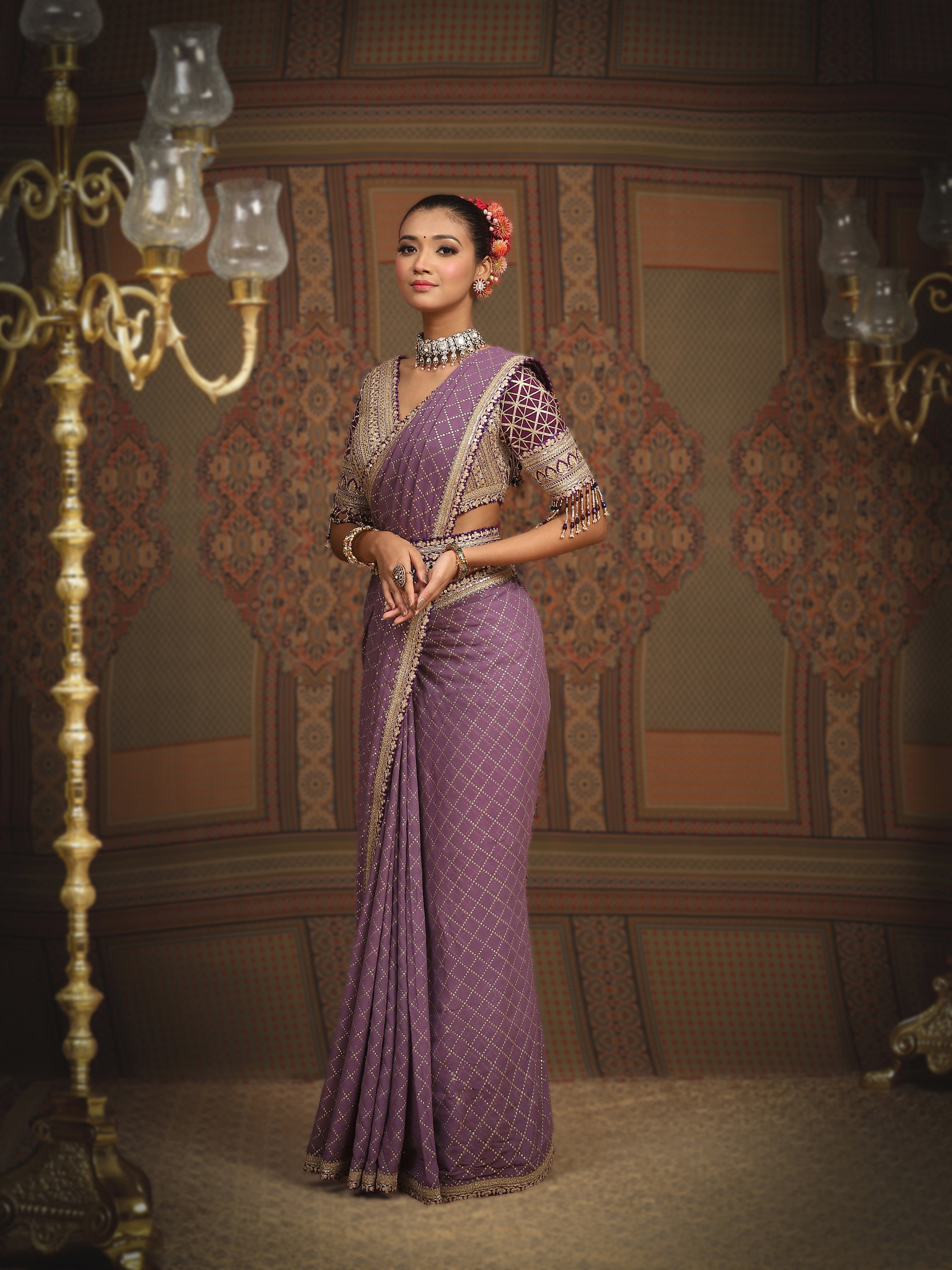 Light And Dark Purple Saree & Blouse Set