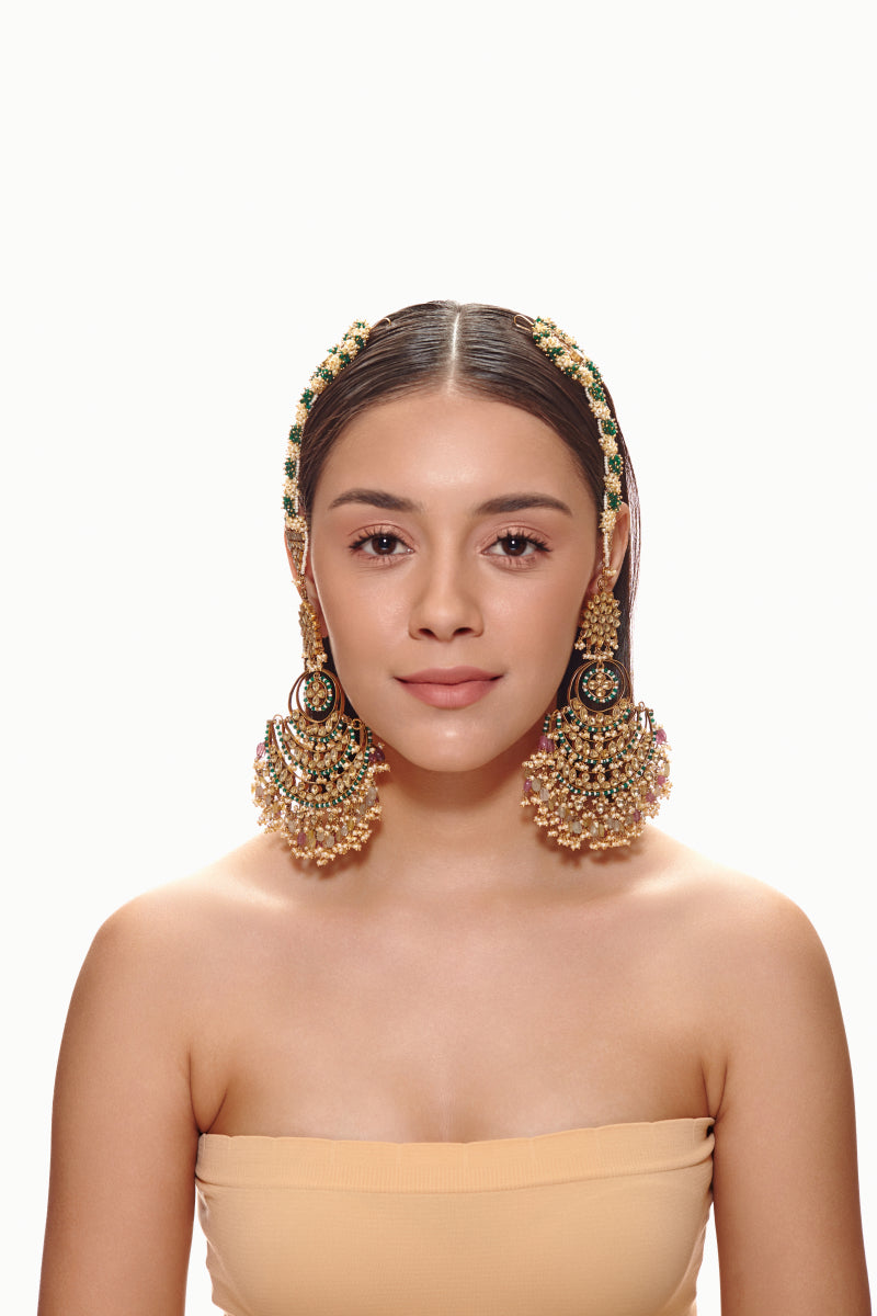 Multi Sapphire Pearl Kundan Chaandbali Earrings