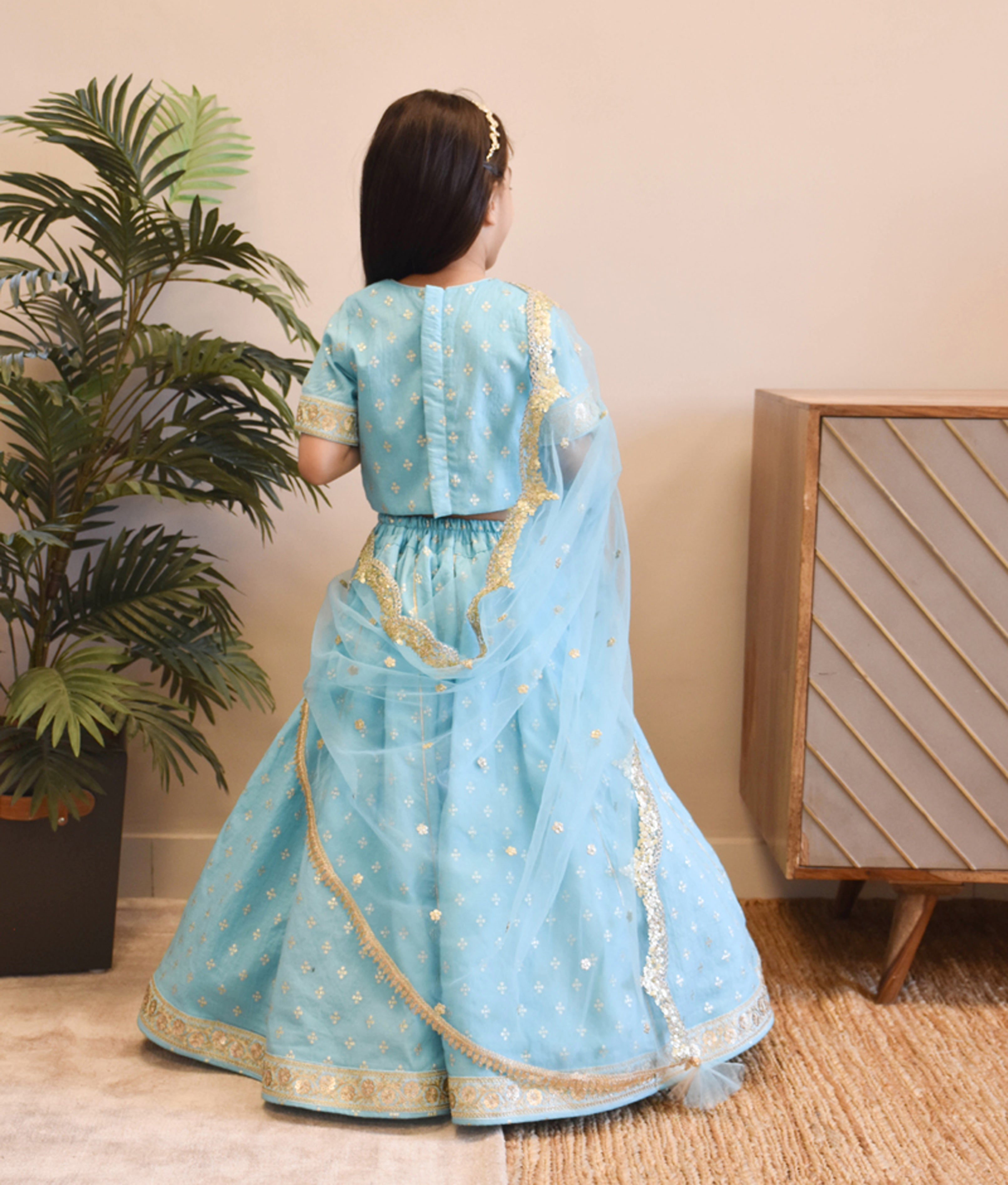 Blue Chanderi Choli with Lehenga