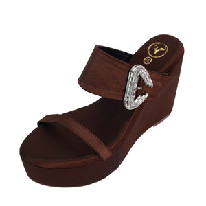 Brown Open Toe Slip-on Dassy Mocha Wedge