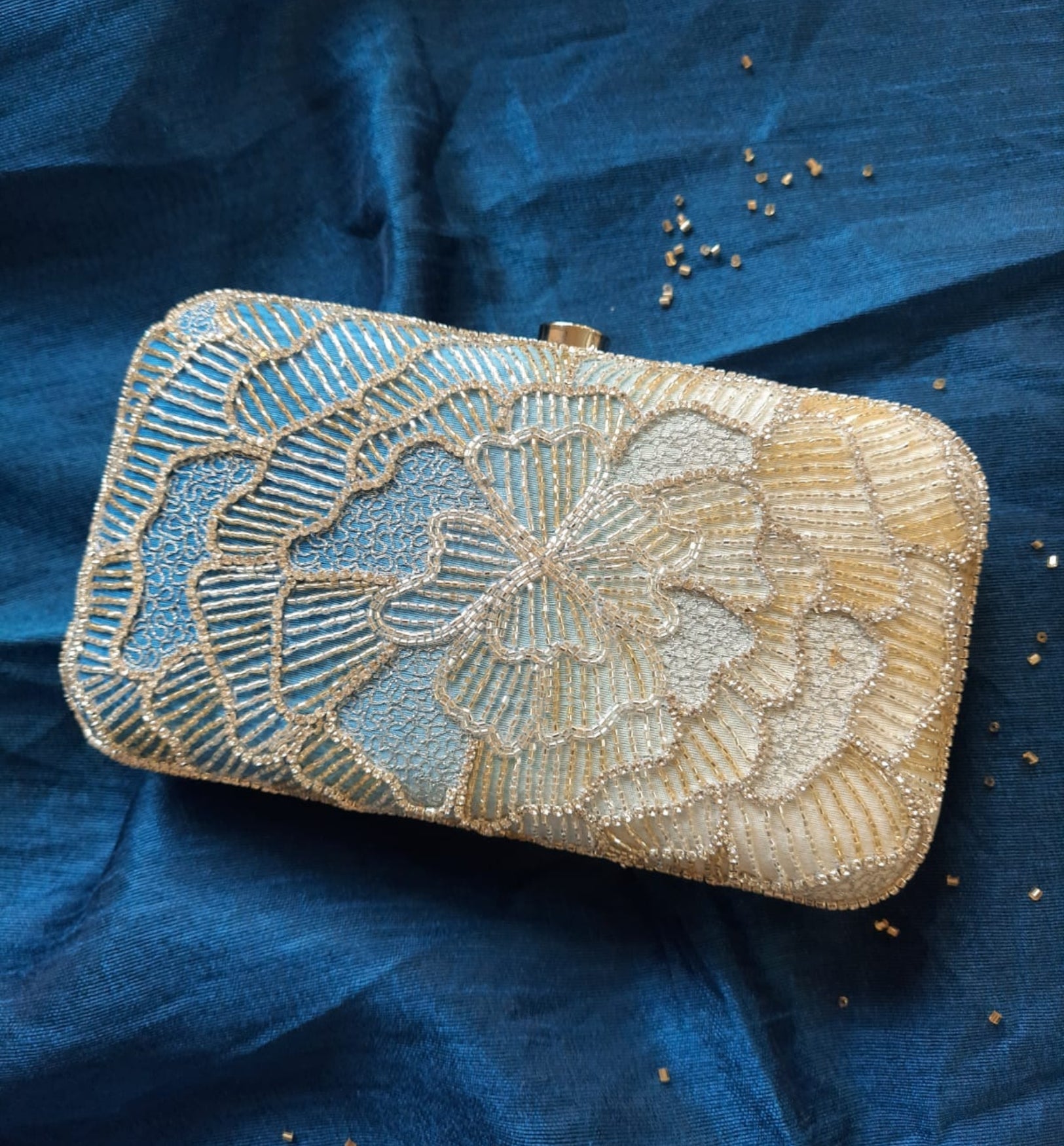 Sapphire Ombre Giant Flower Clutch Bag