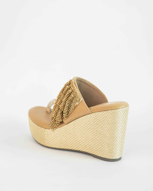 Gold Open Toe Slip-on closure Mesh Wedge