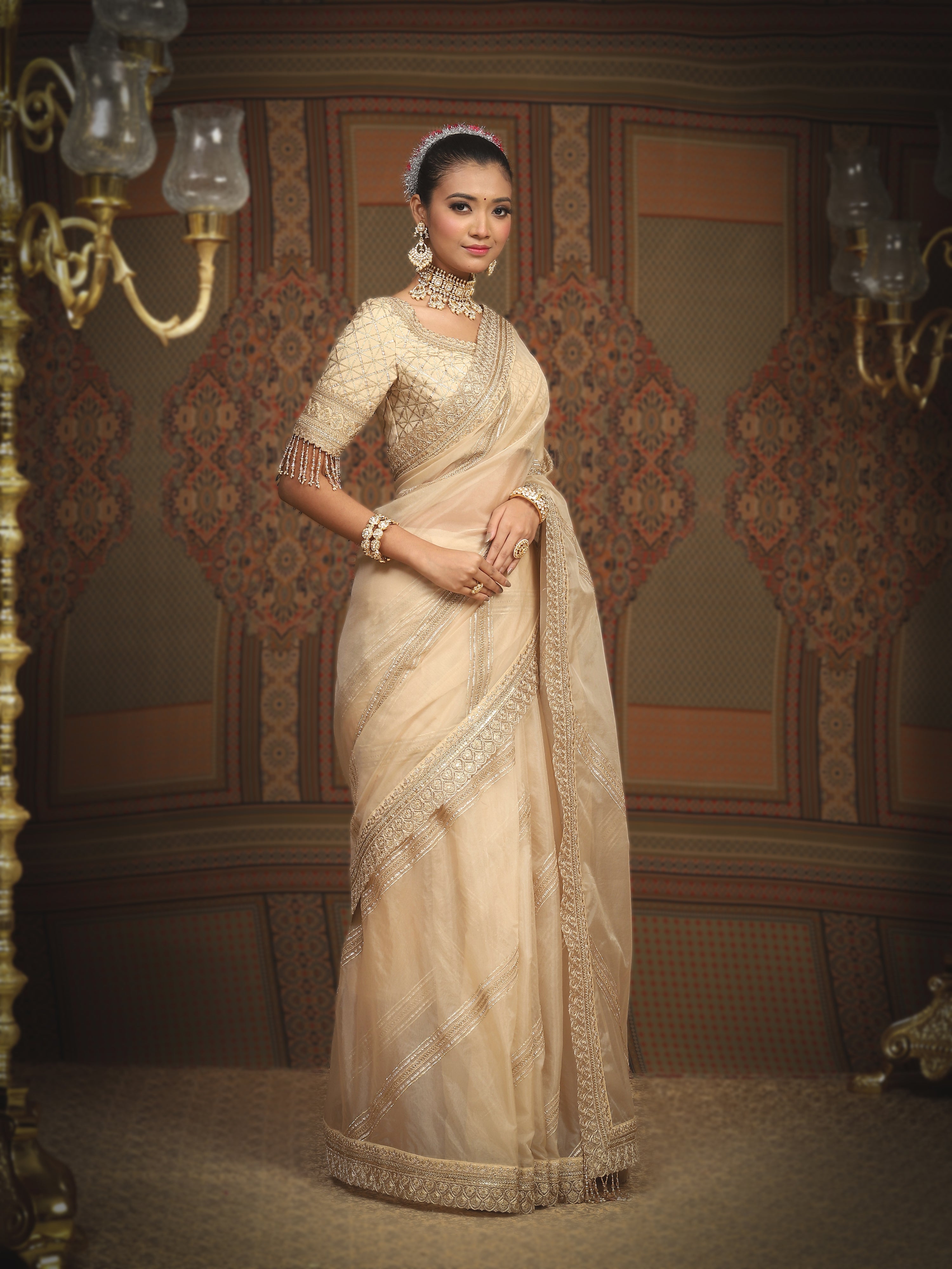 Ivory Organza Saree & Blouse Set