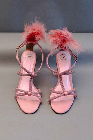 Pink Candy Fur Open Toe Heel Sandal