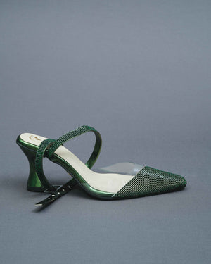 Closed Toe Faux Leather Green Sleek Cheek Heels