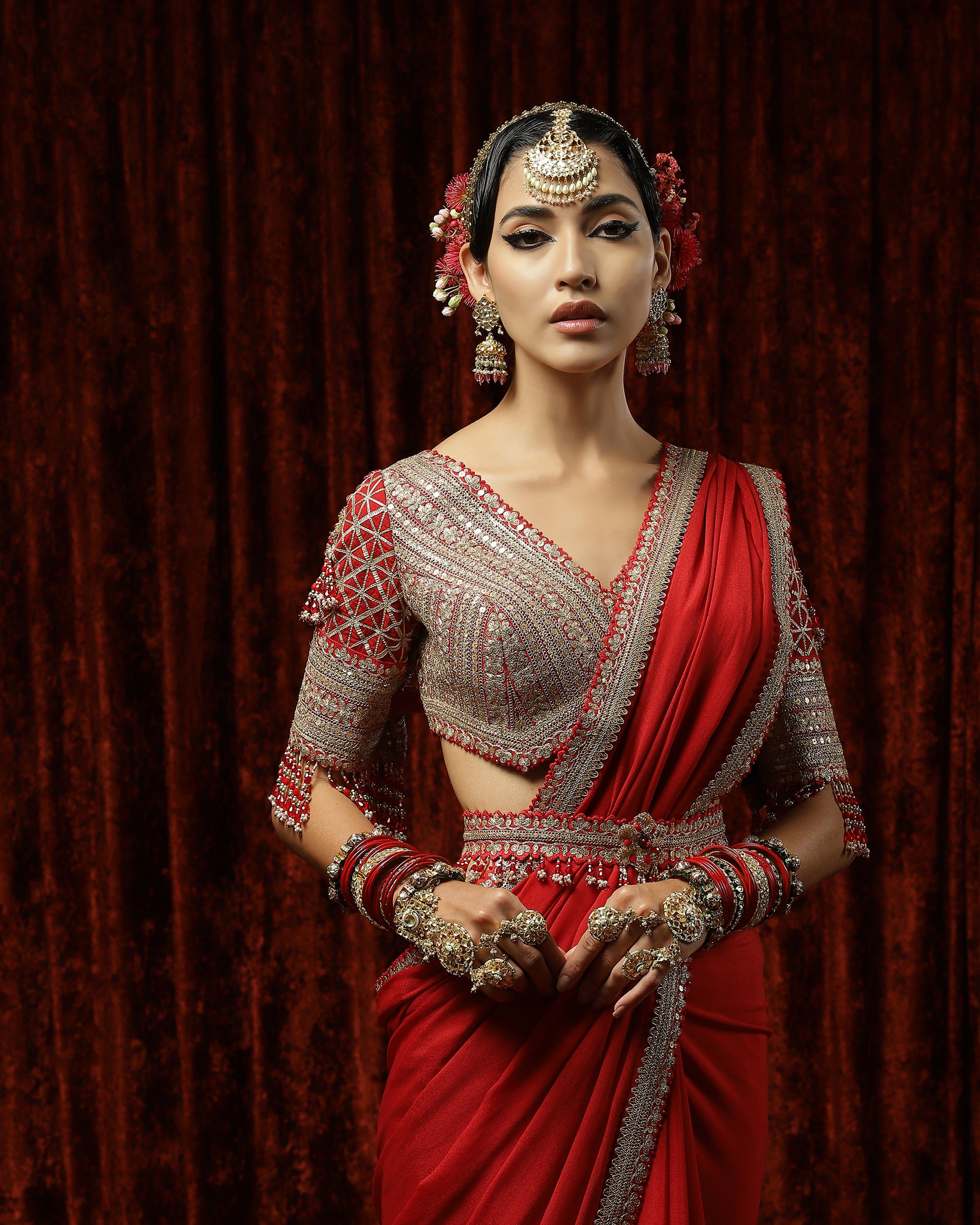 Red , Lal Gulab Saree Saree & Blouse Set
