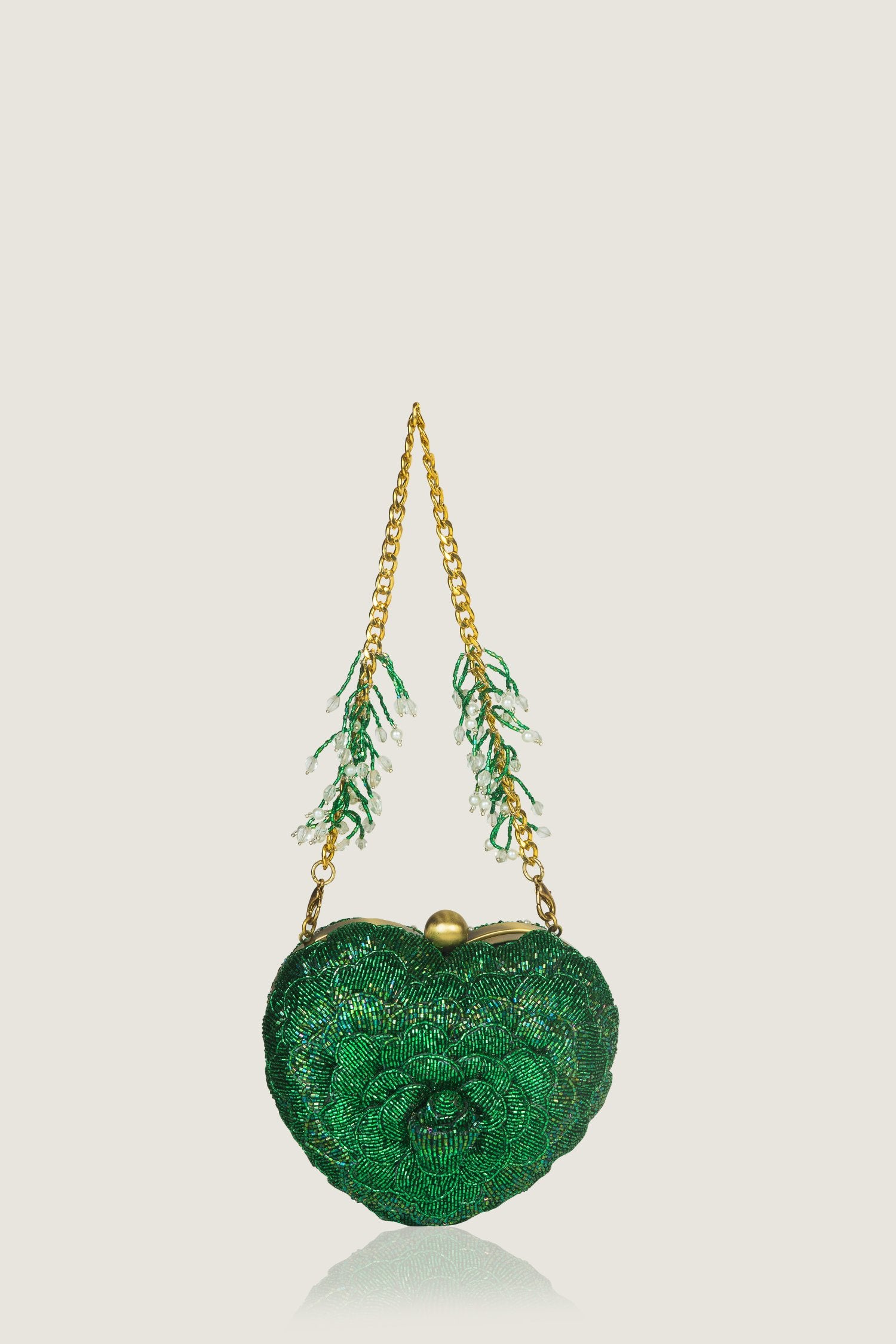 Isa Beaded Heart Clutch – Green