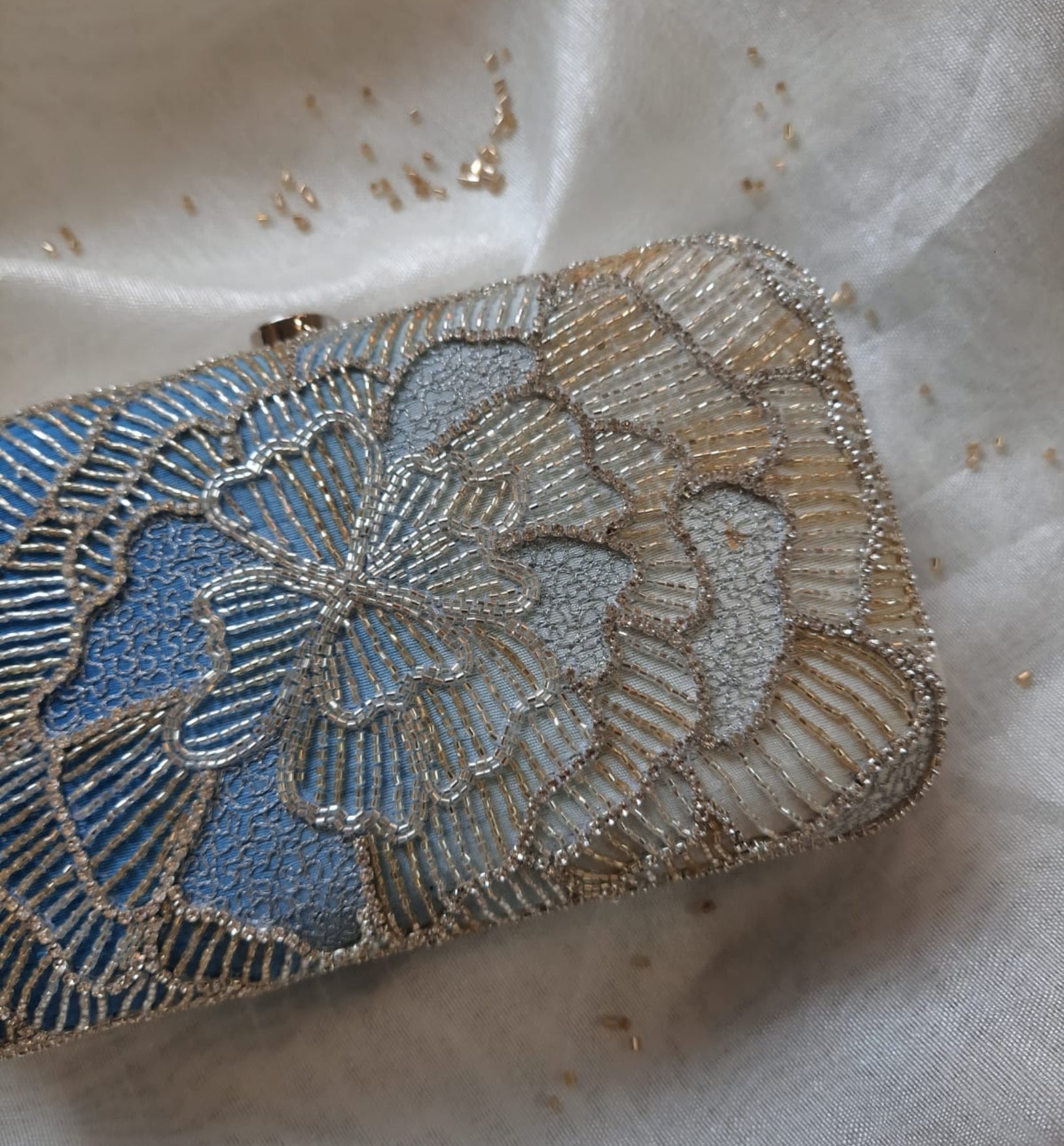 Sapphire Ombre Giant Flower Clutch Bag