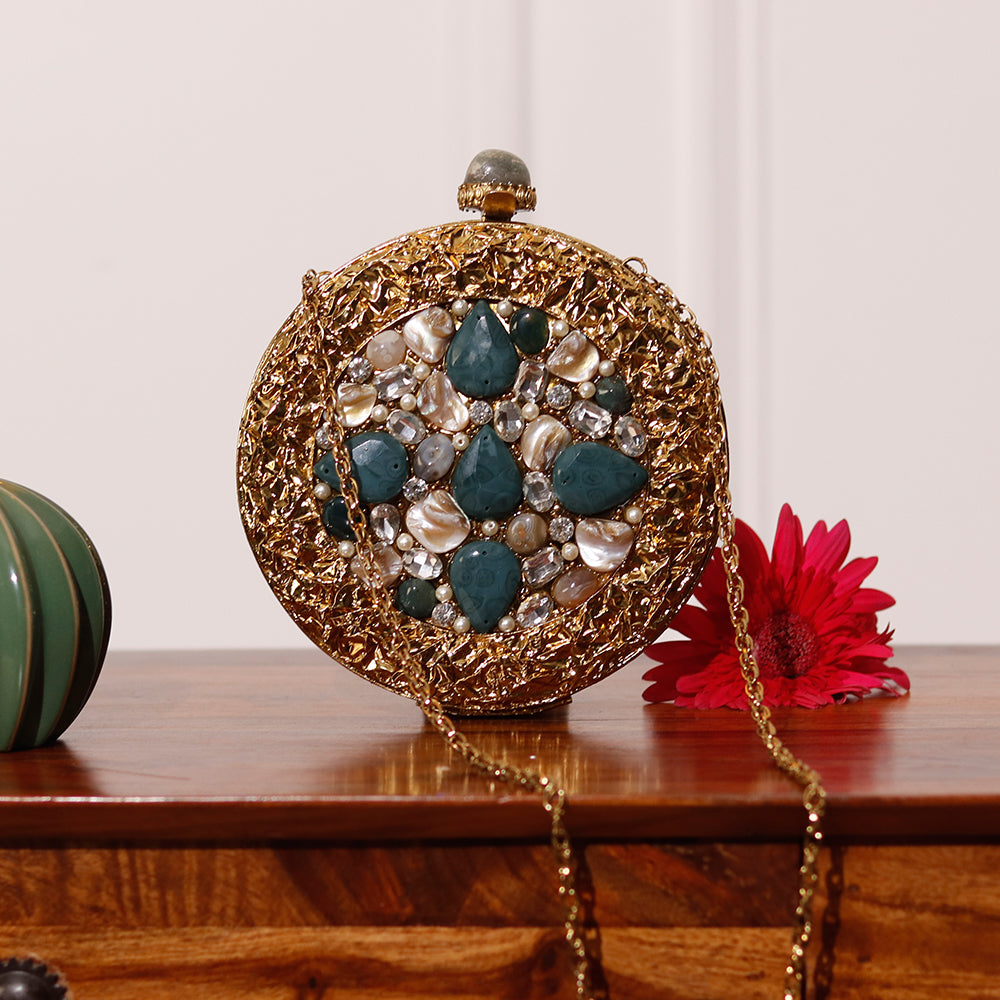 THE TAN CLAN Qurbat Embellished Brass Clutch