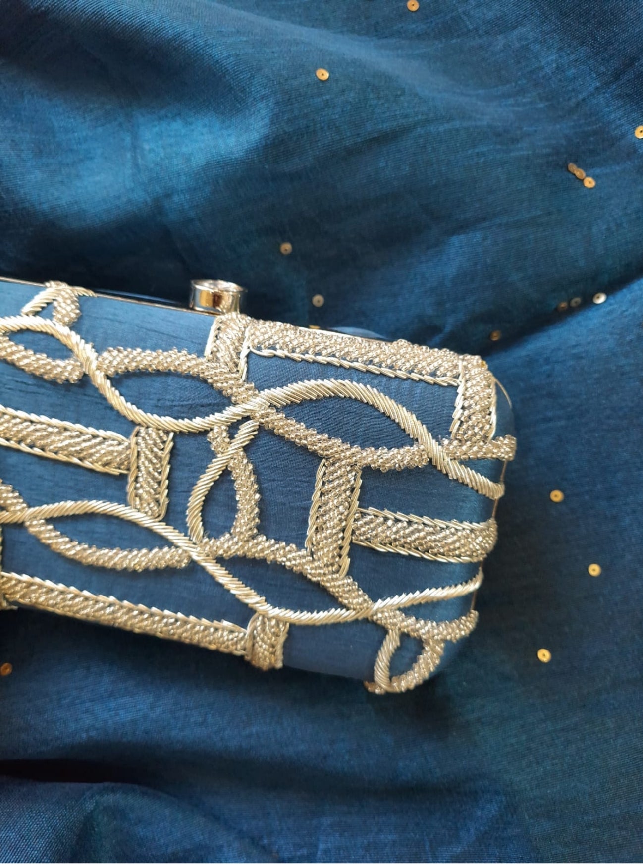 Indo-Zardozi Blue Clutch